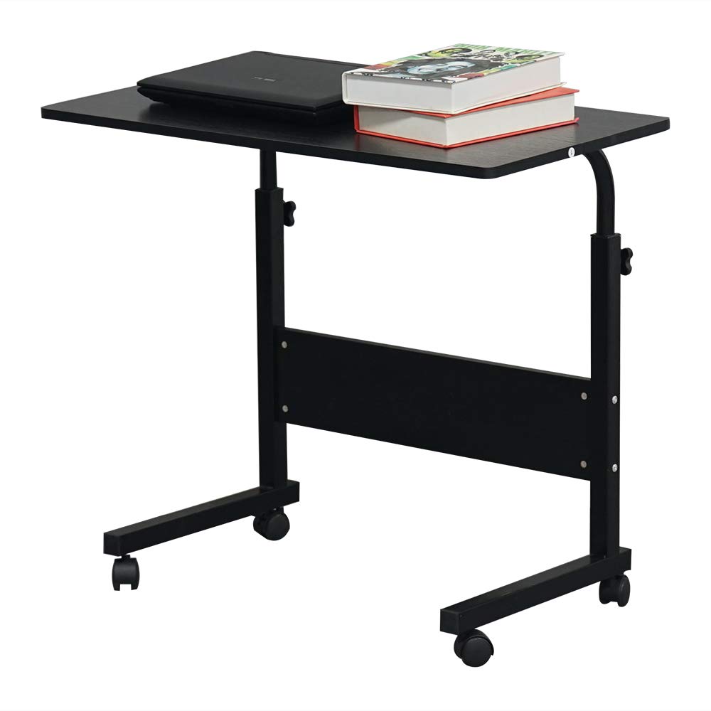 Adjustable U-Shaped Overbed Table with Wheels - Portable Side Table for Laptop, Breakfast, or TV Tray - Ideal for Bed, Sofa, or Office Use (Black)