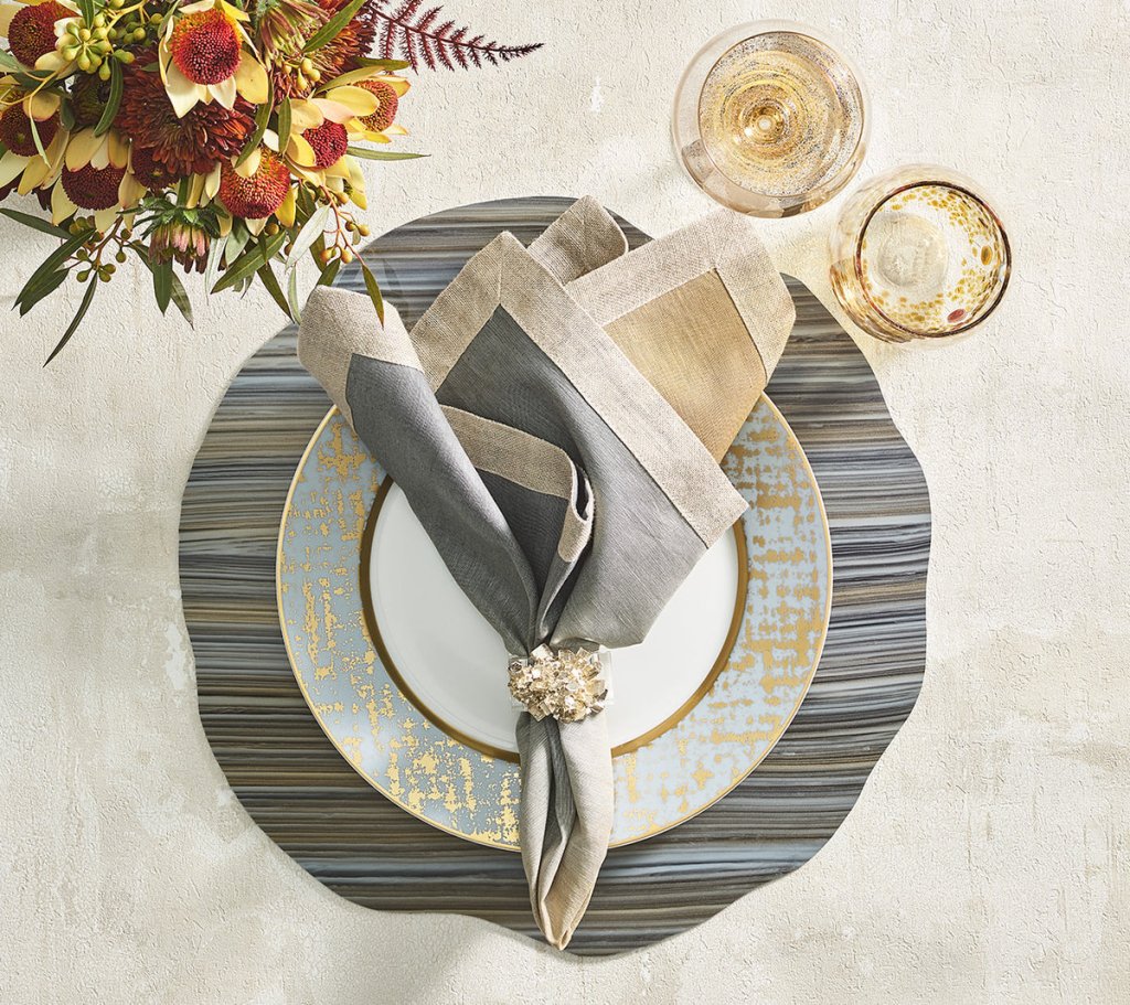 Premium Mica Stone Placemats Set of 4 - Heat-Resistant Beige Taupe Gray Coasters for Dining Table Decor, Kitchen, Party & Home Entertaining