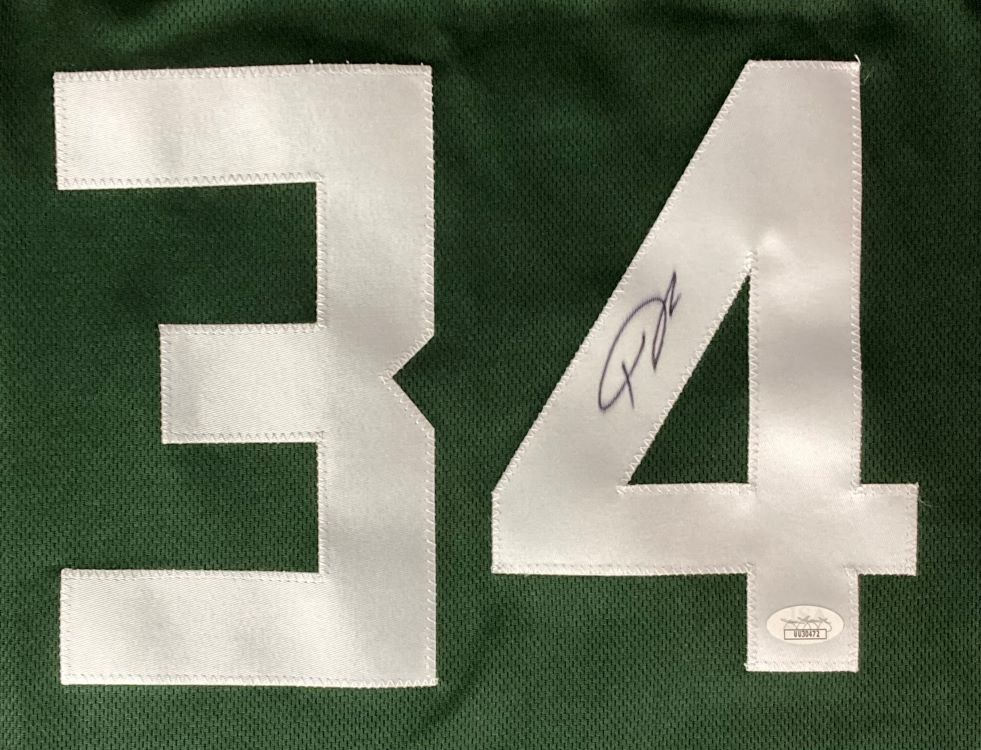 Authentic Giannis Antetokounmpo Milwaukee Bucks Signed Green Basketball Jersey with JSA COA - Perfect for Collectors, Fans, and Sports Memorabilia Displays