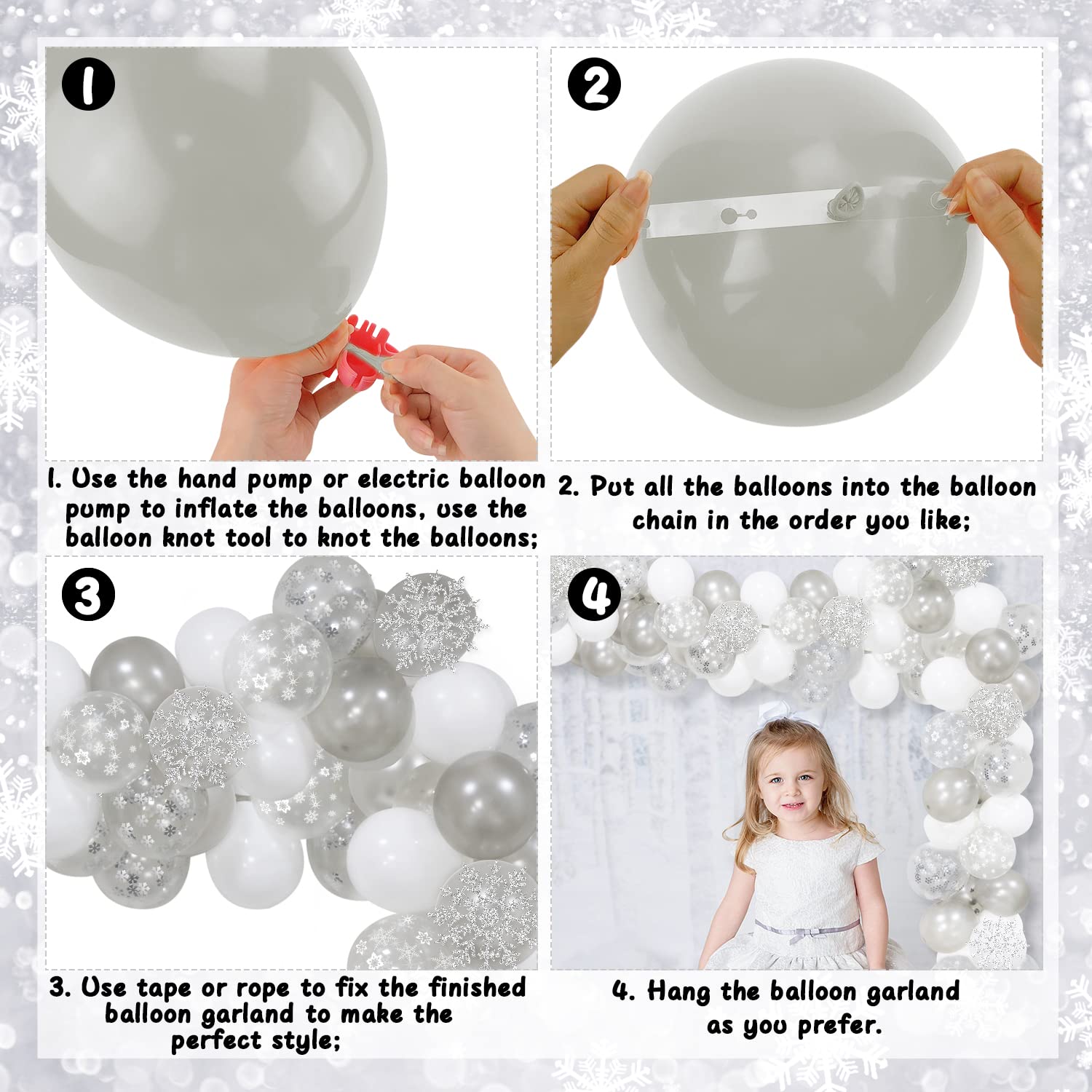 Silver Snowflake Balloons Garland Arch Kit with Confetti - Winter Wonderland Party Decor for Baby Shower, Birthday & Holiday Celebrations | Perfect for Indoor Winter Weddings, Christmas Decorations & New Year's Eve Parties
