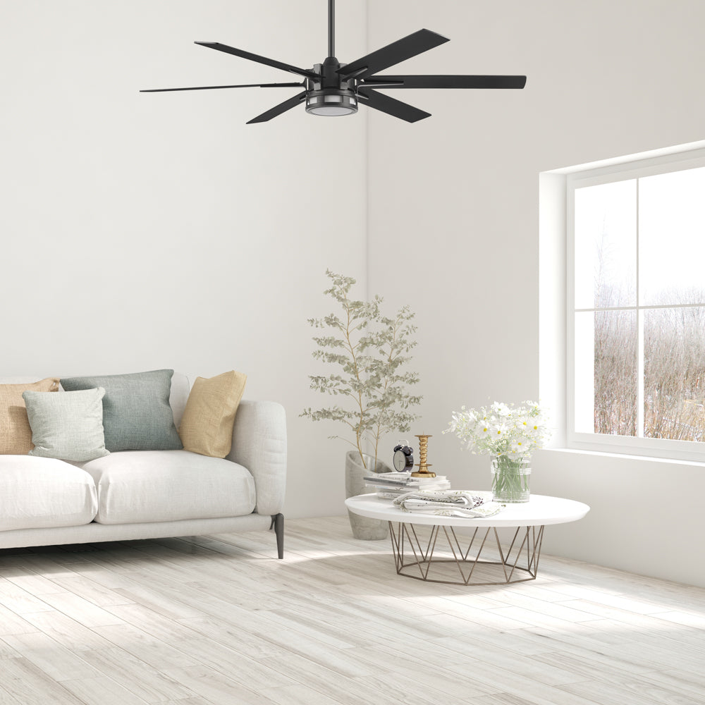 60 Inch Honeywell Kaliza Matte Black Smart Ceiling Fan with Color Changing LED Light & Remote Control - Perfect for Living Room, Bedroom, and Outdoor Spaces