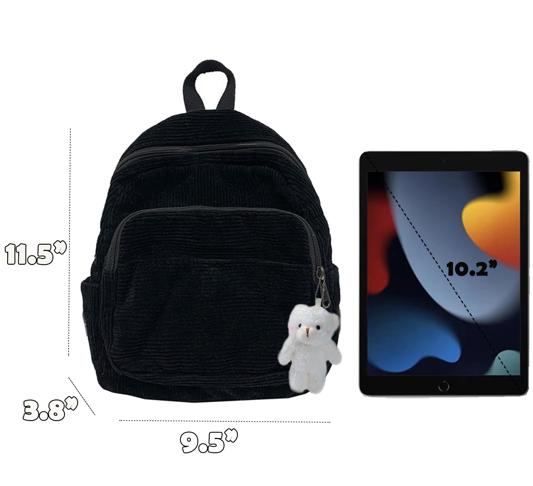 Stylish Mini Backpack for Women & Girls - Cute Corduroy Small Backpack Purse with Adorable Bear Pendant | Perfect Gift for School, Travel & Everyday Use