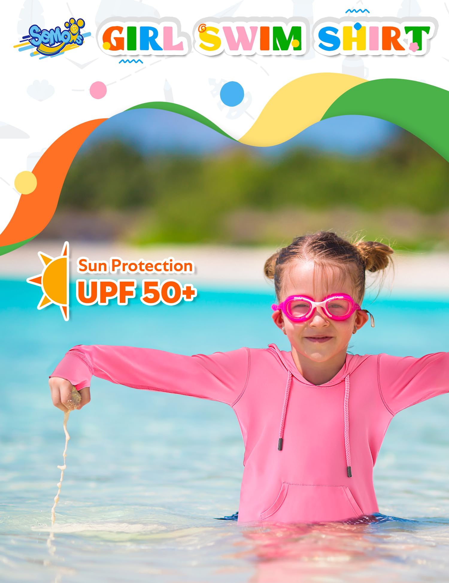 UPF 50+ Boys Rash Guard Swim Shirt - Long Sleeve Sun Protection Hoodie for Kids Fishing, Beach & Water Sports with Pocket - Perfect for Swimming, Surfing and Outdoor Activities