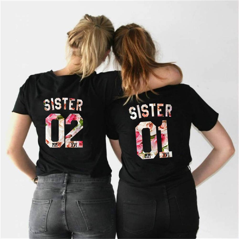 Best Friends Matching T-Shirts for Women - Soul Couple BFF Shirts for Sisters & Teen Girls (Sister 01 & Sister 02) - Cute Friendship Gifts for Birthdays, Parties & Twin Outfits