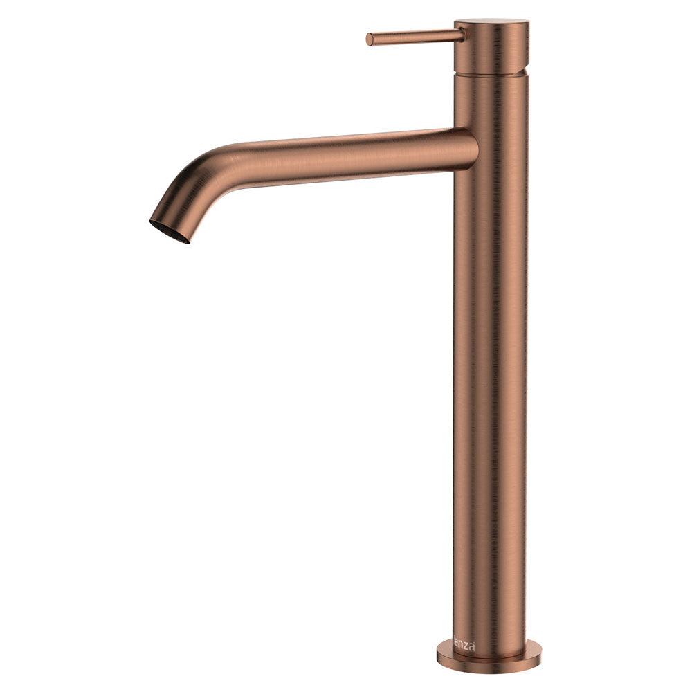 Fienza Kaya 228107CO Copper Tall Basin Mixer Faucet - Modern Bathroom Sink Faucet with High Spout for Vanity, Powder Room, and Guest Bathroom