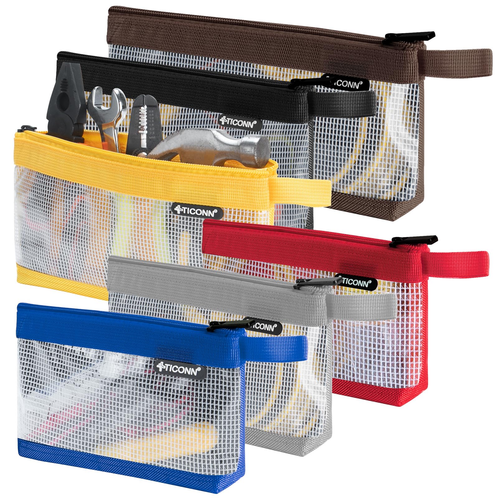 TICONN 1680D Oxford Small Tool Pouch with Zipper - 6PK Combo Set for Tool Organizers & Storage | Durable Utility Bag for Electricians, Plumbers & DIY Home Improvement Projects