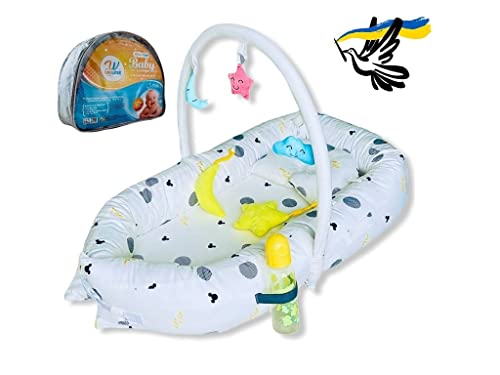 **Soft & Breathable Adjustable Baby Lounger - Portable Newborn Nest Sleeper & Co-Sleeping Bassinet with Pillow (Toy Arch Not Included) | Perfect Baby Shower Gift & Nursery Essential for Safe Sleep & Travel**