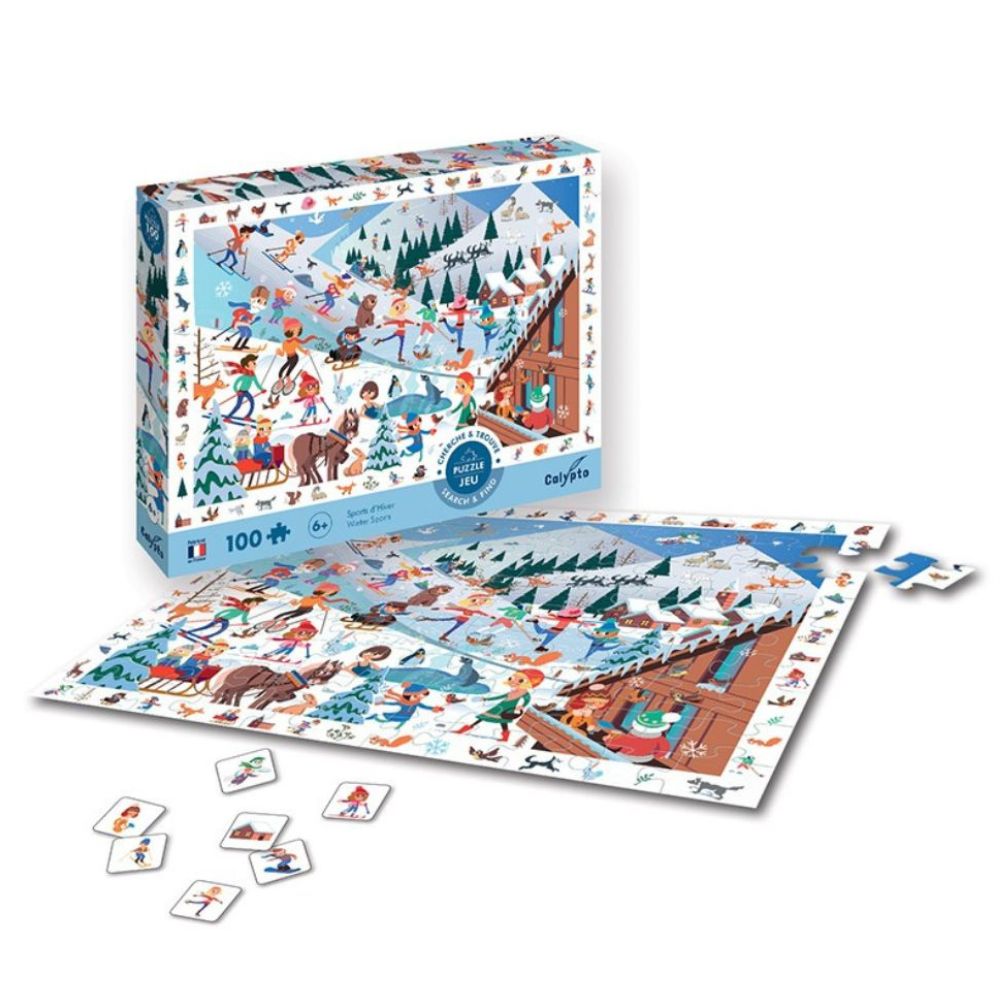 Calypto 100-Piece Winter Sports Search & Find Jigsaw Puzzle – Fun Family Activity for Kids & Adults | Perfect for Holidays & Indoor Games