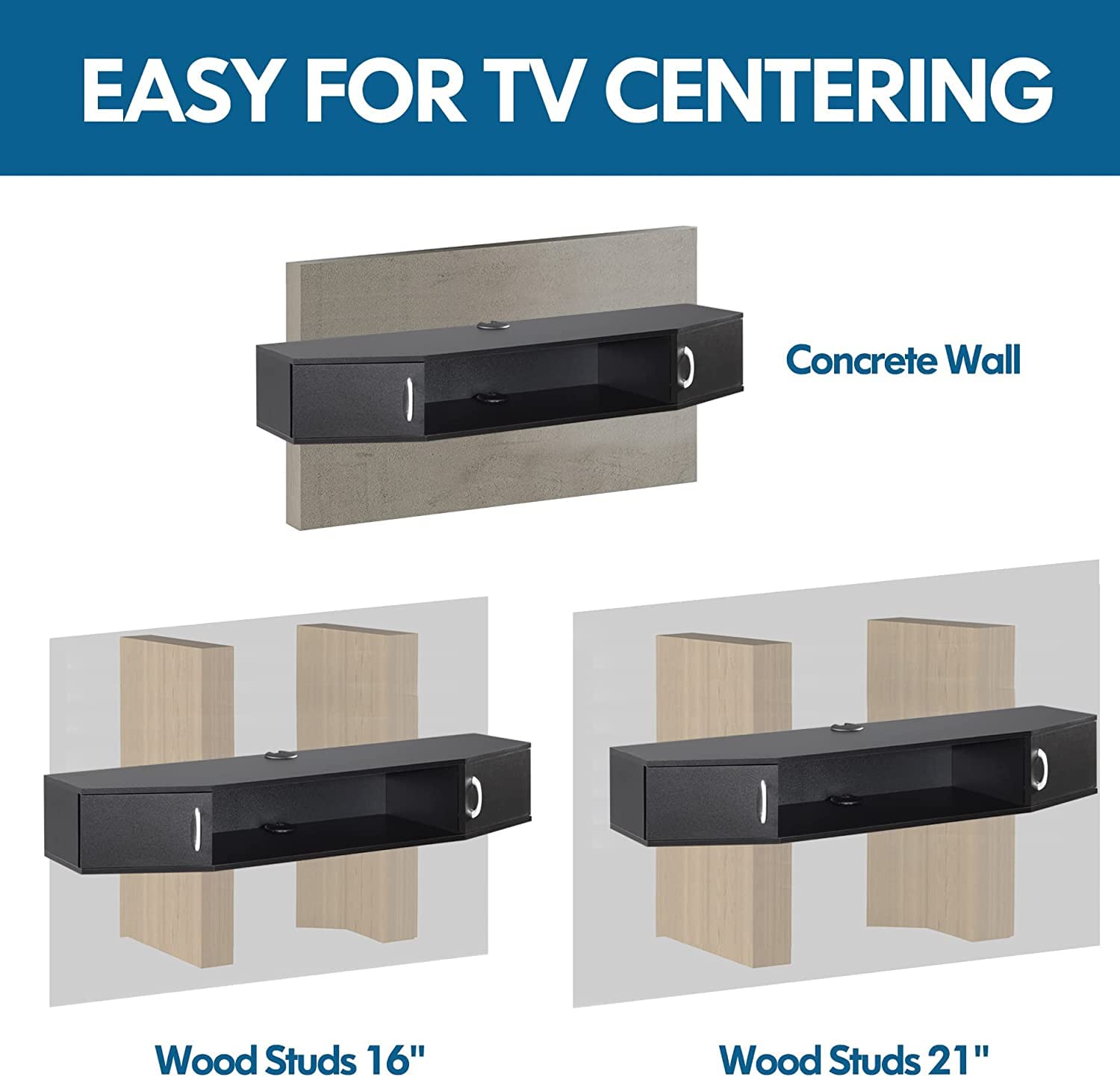 FITUEYES Floating TV Stand with LED Lights - Wall Mounted Wood Media Console, Under TV Entertainment Center, Storage Cabinet Hutch Desk for Living Room & Office - Black Single Layer (Perfect for Modern Home & Workspace Setup)