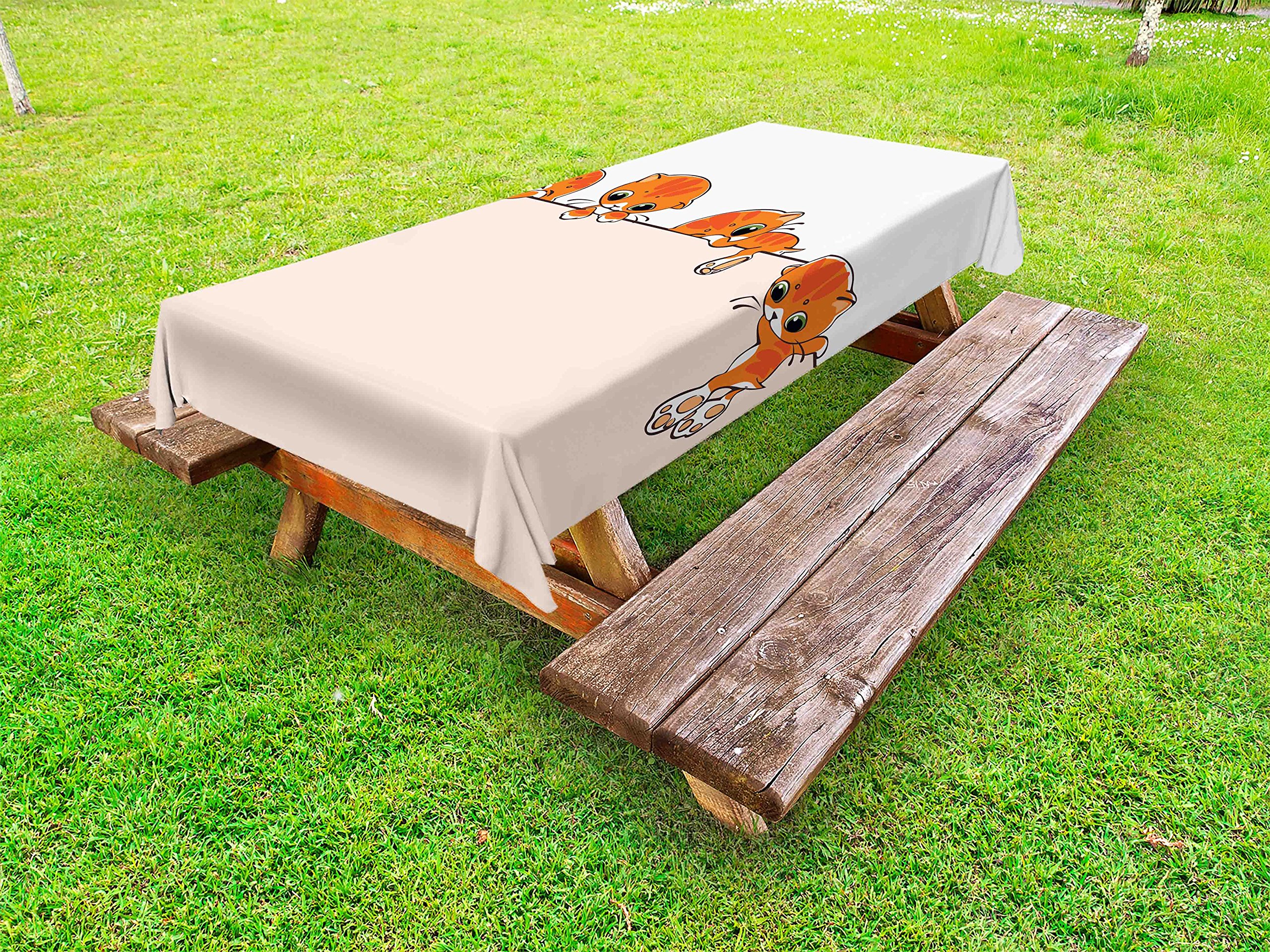 Ambesonne Cat Themed Outdoor Tablecloth - Washable Picnic Table Cover with Playful Kitties Design, 58