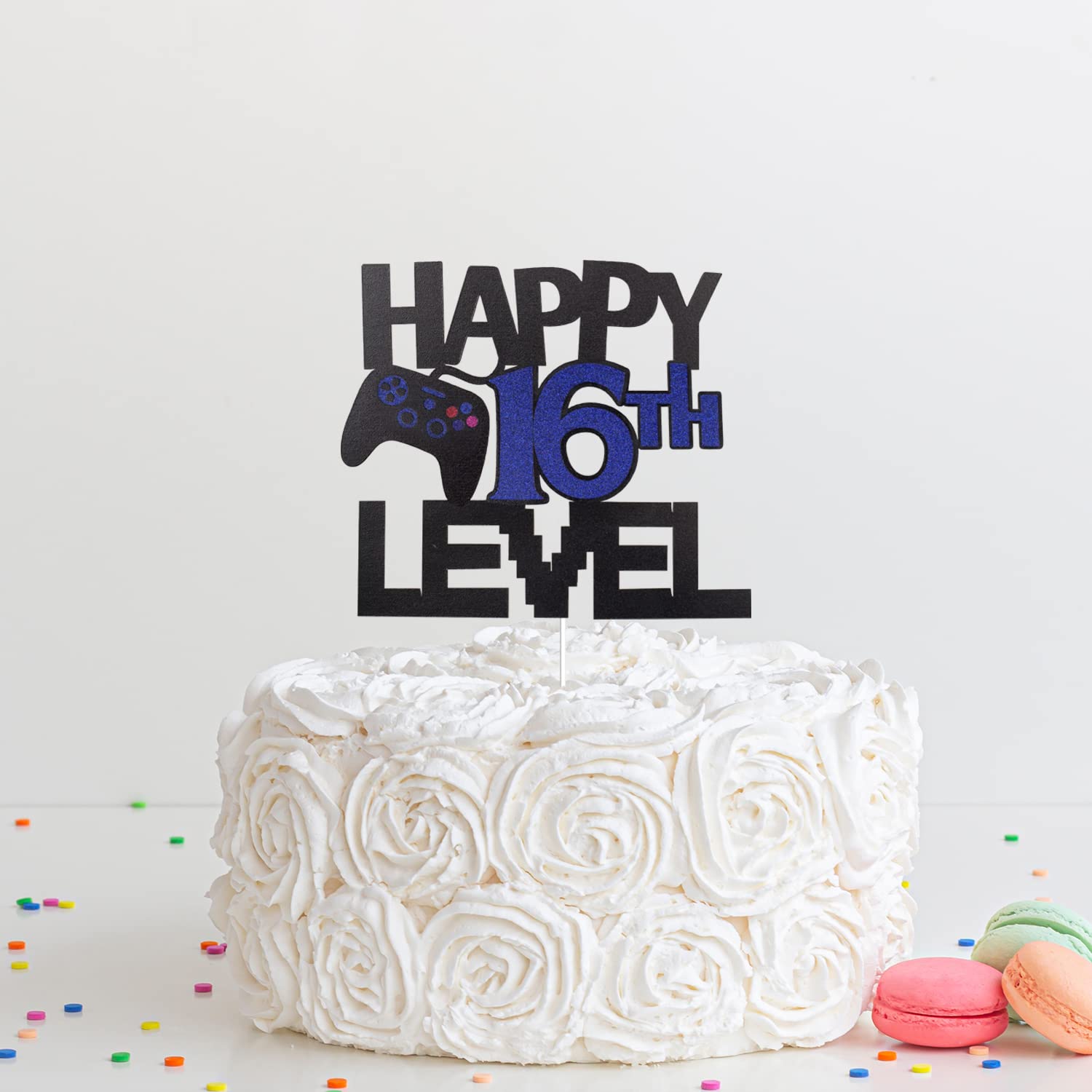 Happy 16th Birthday Video Game Cake Topper - Glitter Gamer Level 16 Unlocked Party Decoration - Perfect for Gaming Themed Birthday Cakes & Celebration Decor