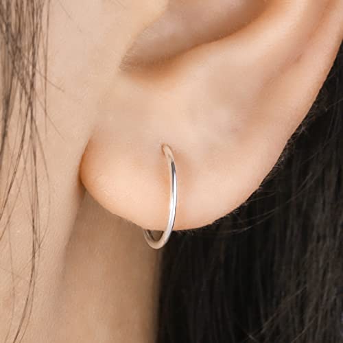 Sterling Silver Huggie Hoop Earrings for Women - 925 Silver Cartilage & Nose Piercing Jewelry (20G, 8mm, 1 Pair) - Perfect for Daily Wear, Gifts & Special Occasions