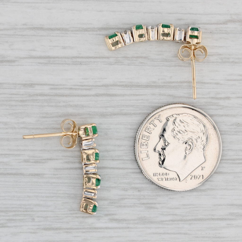 0.70ctw Emerald & Diamond Journey Drop Earrings in 14K Yellow Gold - Elegant Dangle Earrings for Women, Perfect for Weddings, Parties & Special Occasions