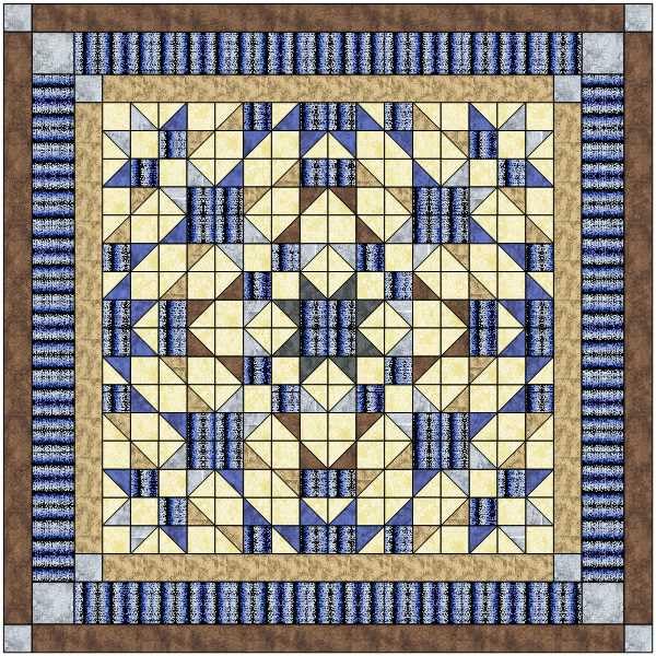 Blue and Brown Shadow Illusion Quilt Kit - Pre-Cut Fabrics Ready to Sew | DIY Quilting Project for Home Decor & Gift Giving