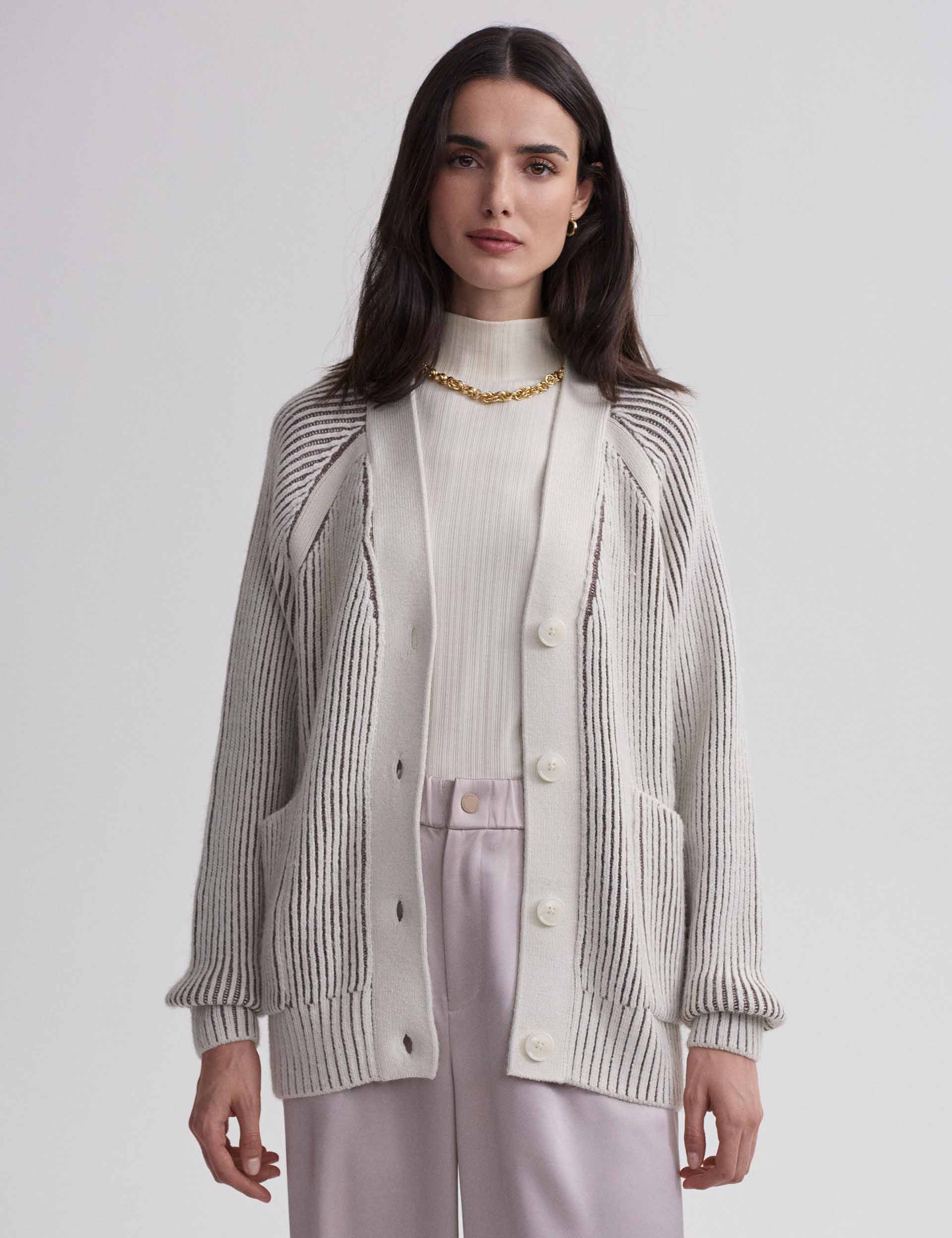 Elegant Jude Plated Cardigan in Birch - Perfect for Casual Outings and Office Wear