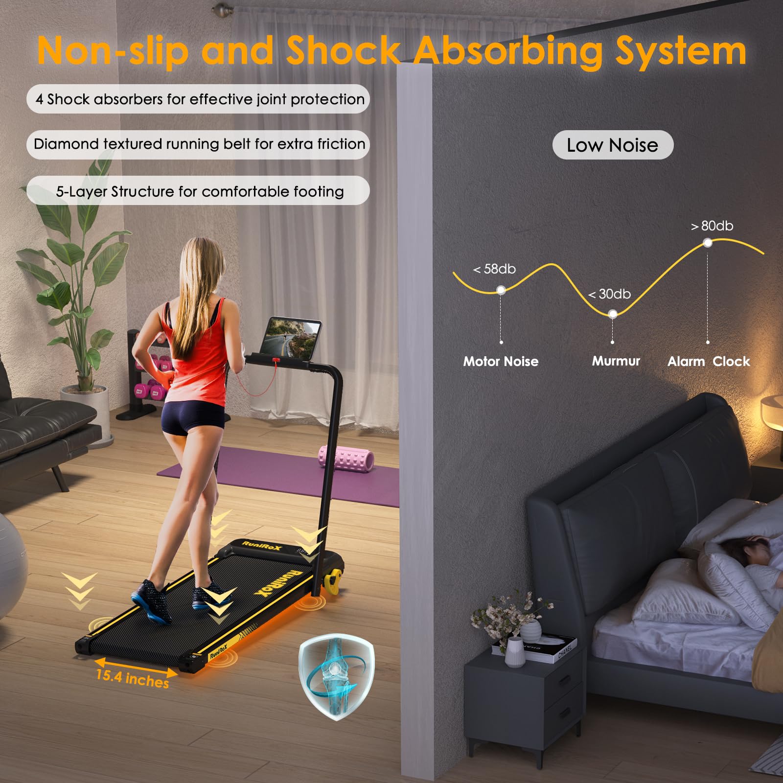 3 in 1 Folding Walking Pad Treadmill with Incline & LED Lights - Under Desk Treadmill for Home Office, Portable Treadmill with Smart APP Control & LED Display - Perfect for Small Spaces, Work from Home & Apartment Workouts