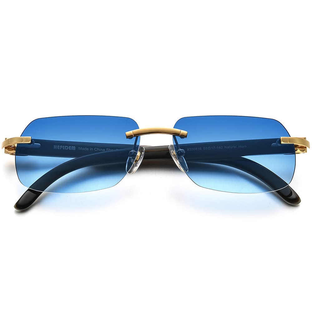 HEPIDEM 100% Genuine Buffalo Horn Handmade Square Rimless Luxury Sunglasses for Men & Women - Perfect for Outdoor Activities, Driving, and Fashion Accessories