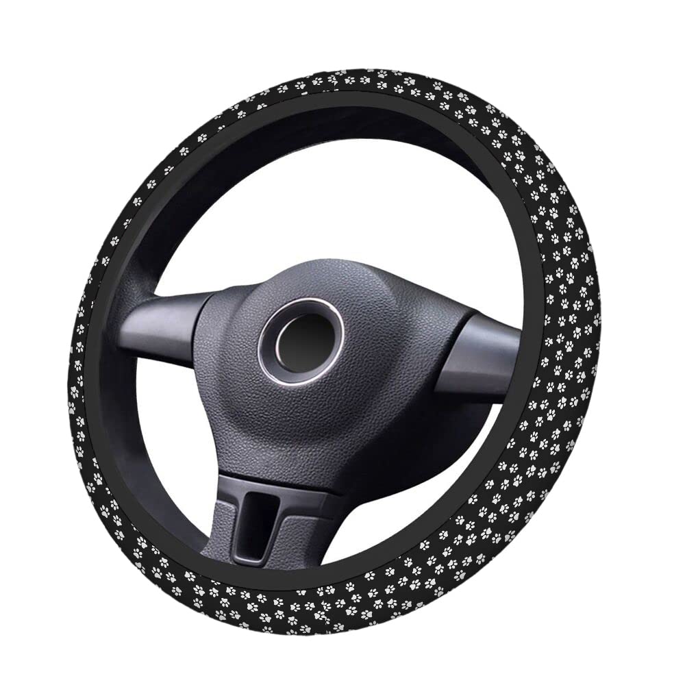 Swono 15 Inch Dog Paw Print Steering Wheel Cover - Cute Dark Dog Footprint Design for Women & Girls, Universal Fit for Cars, SUVs, Sedans | Perfect for Pet Lovers & Safe Driving