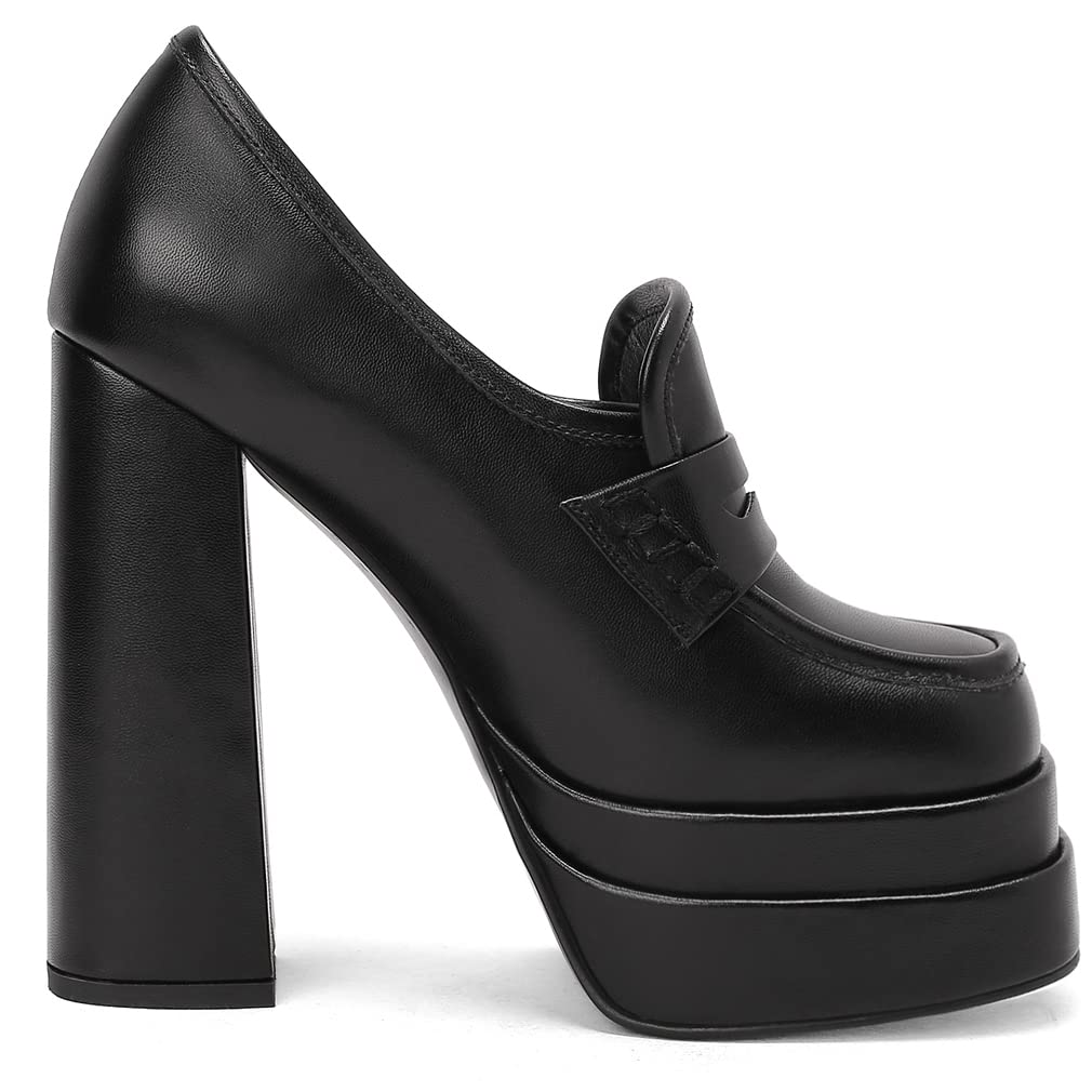 VARECOLA Women's Chunky High Heel Platform Pumps - Square Toe Slip On Dress Shoes for Work, Party & Wedding | Comfortable & Stylish Women's Heels