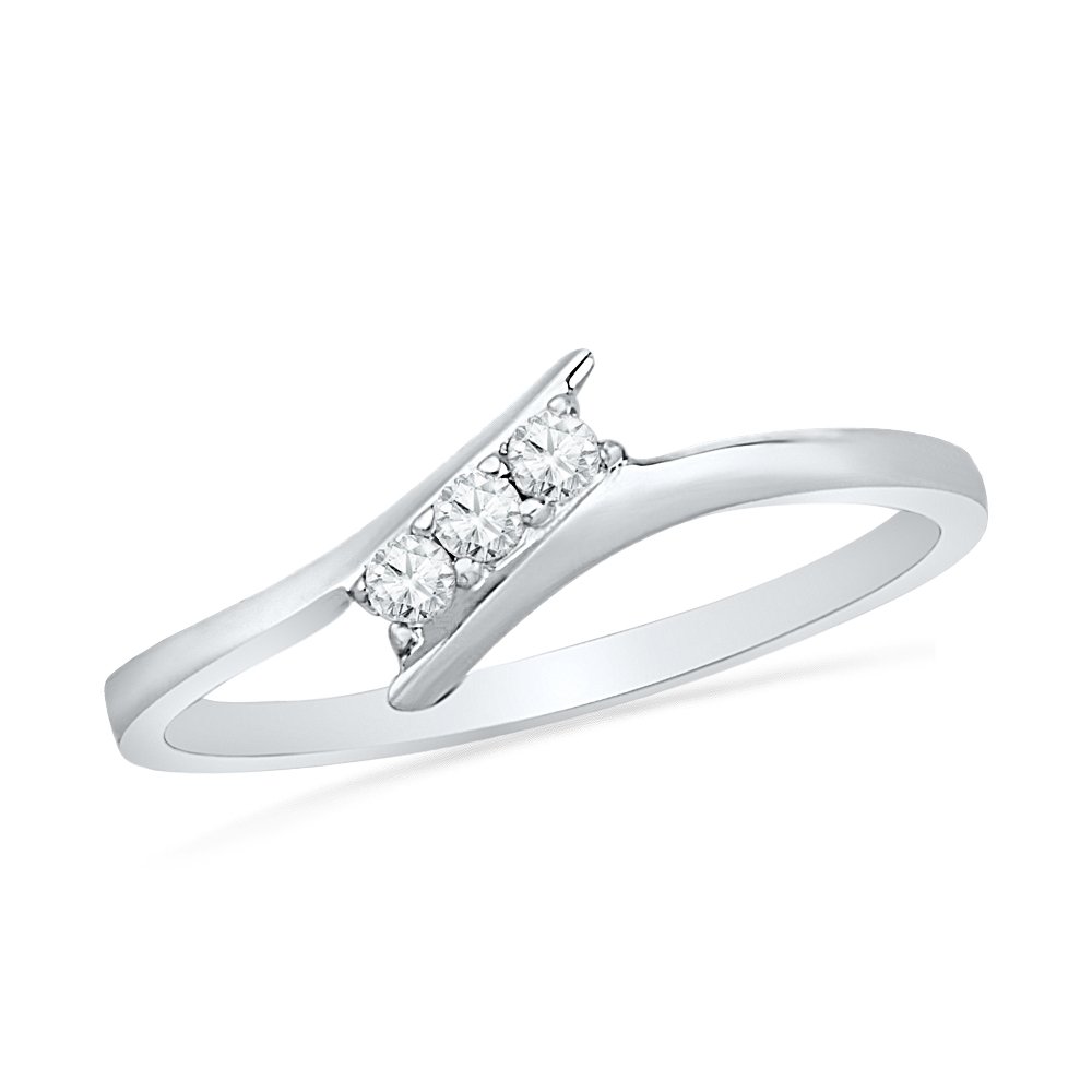 D-GOLD Sterling Silver Round Diamond Three Stone Bypass Fashion Ring (1/10 cttw) - Elegant Jewelry for Women, Perfect Gift for Anniversary, Engagement & Special Occasions