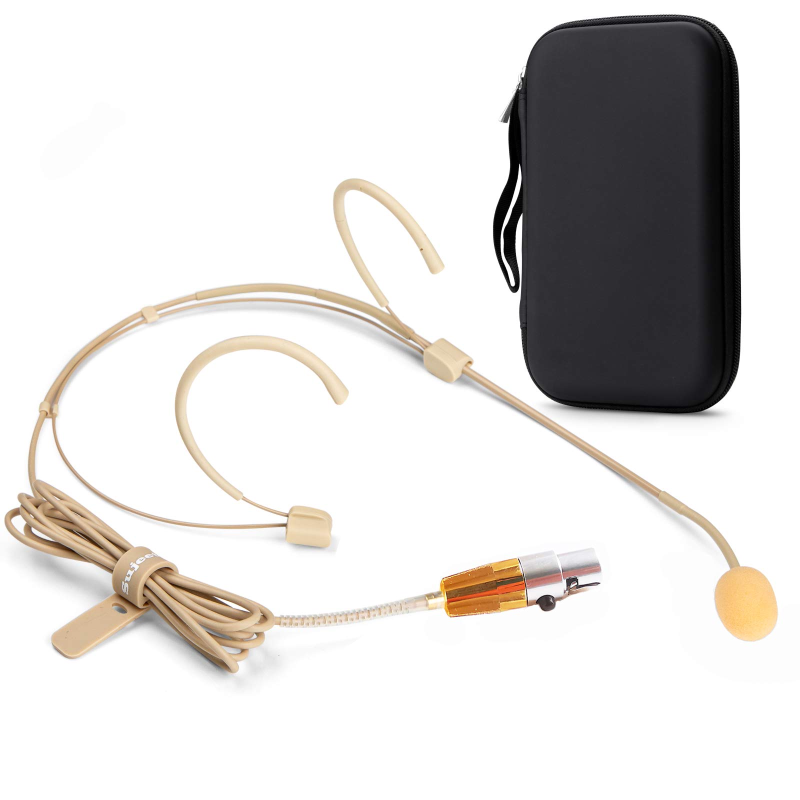 Discreet Dual Ear Hook Headset Microphone with Windscreen & Storage Case - Compatible with AKG Wireless Body Pack Transmitters - Ideal for Lectures, Live Performances, Theater, Podcasting, and Broadcasting