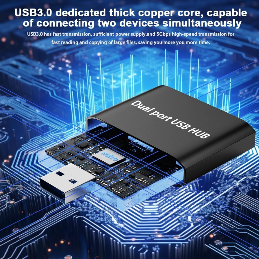 USB 3.0 Hub 1 in 2 Out Splitter Adapter for Laptop, PC, MacBook, Xbox, PS3, Wii - High Speed Data Transfer & Charging - Perfect for Gaming, Office Work & Home Entertainment (Grey)