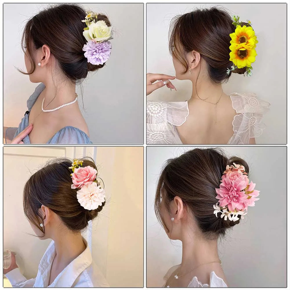Haimeikang Large Flower Hair Clips for Women - Thick Hair Barrettes, Crab Claw Hairpins, Summer Fashion Hair Accessories for Weddings, Parties, and Everyday Wear