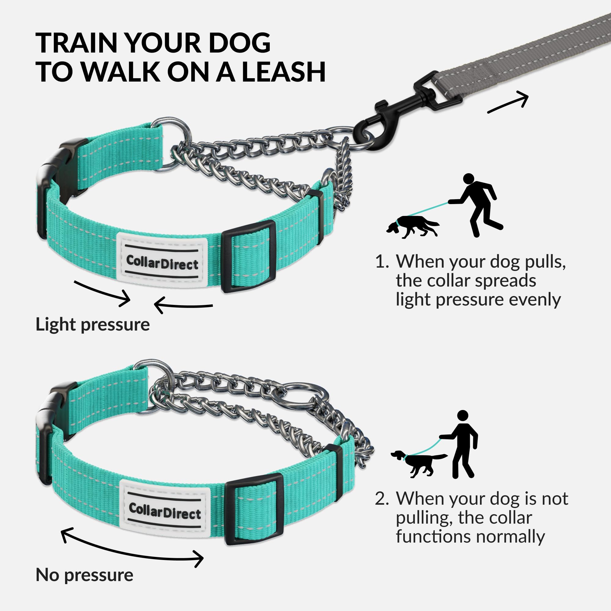 Martingale Dog Collar with Stainless Steel Chain & Quick Release Buckle - Reflective Adjustable Collar for Small Medium Large Dogs (12