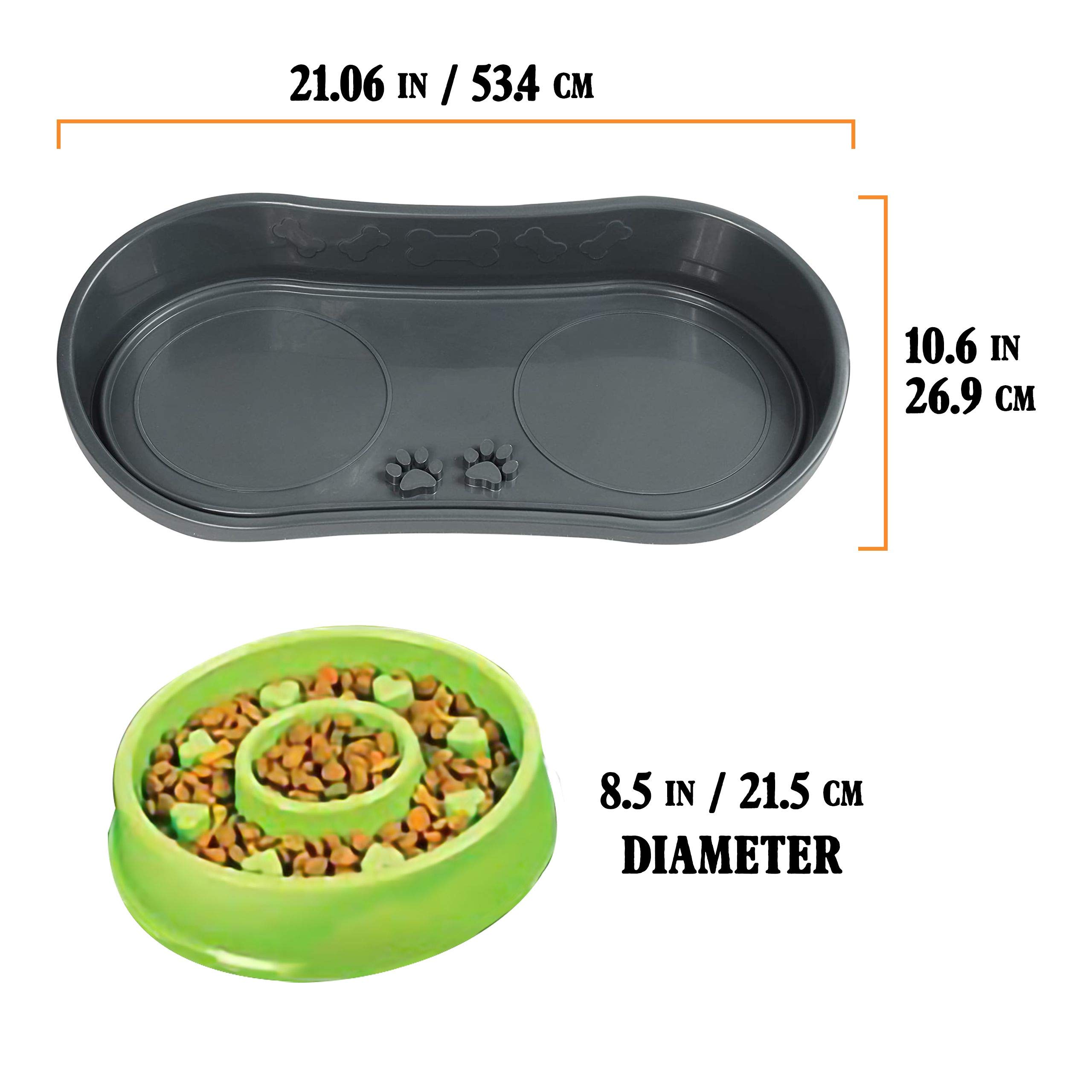 Non-Slip Pet Feeding Mat with 2 Slow Feeder Bowls - Anti-Skid Dog Bowl Tray for Small & Medium Breeds - Waterproof Floor Protector for Messy Eaters - Perfect for Kitchen, Crate or Outdoor Use