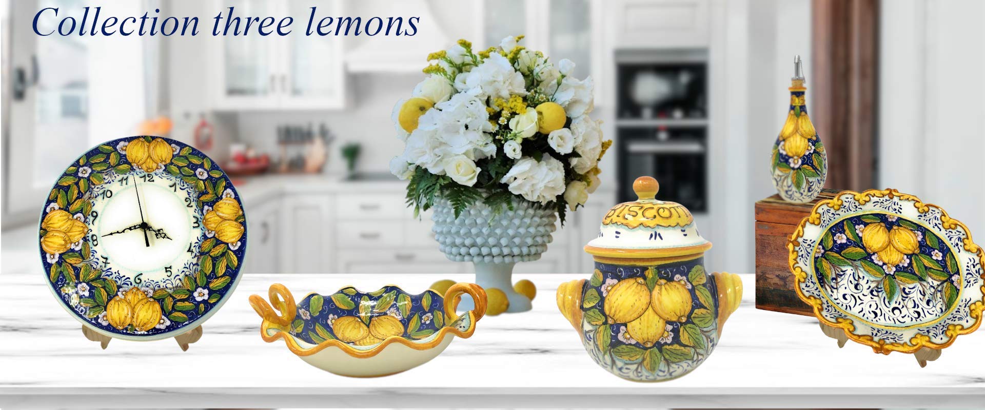 Italian Ceramic Food Storage Jars Set - Hand Painted Tuscan Lemon Design Kitchen Canisters for Salt, Sugar & Spices | Made in Italy Art Pottery for Home & Restaurant Decor