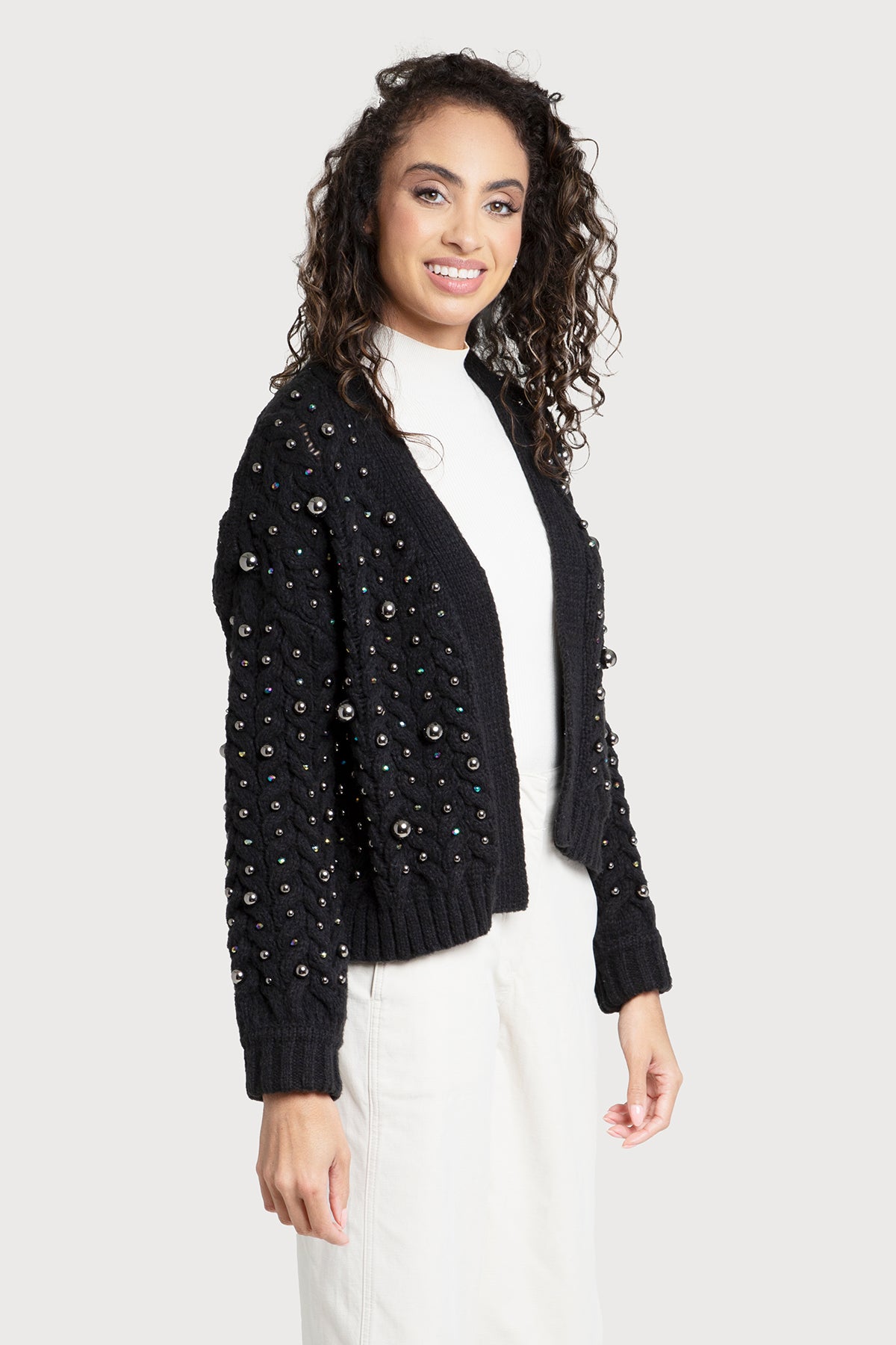 Stylish Pearl Knit Cardigan Sweater for Women - Cozy Winter Layering & Casual Outfit Essential