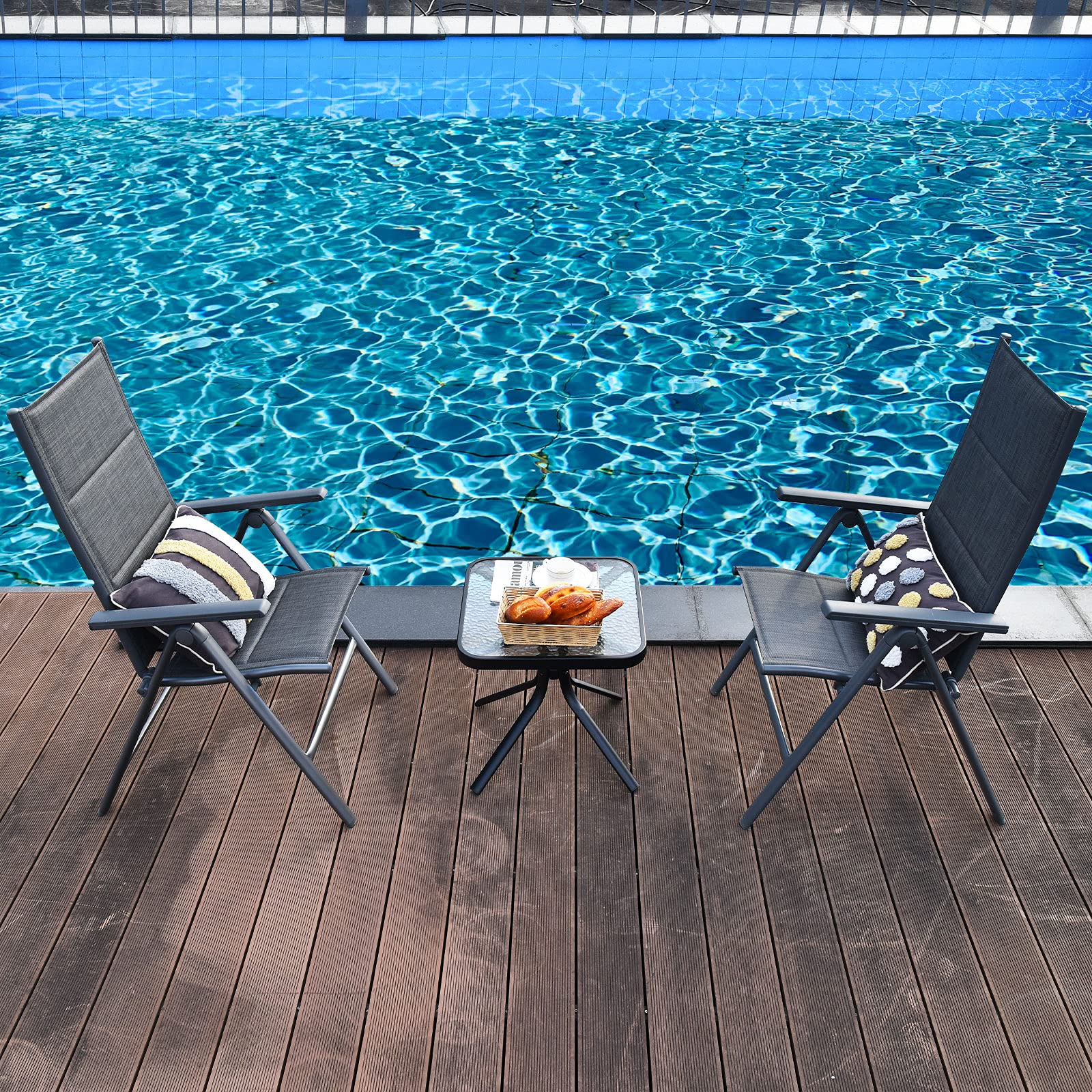 Giantex Set of 2 Adjustable Folding Patio Chairs with Padded Seat - 7-Position Reclining Outdoor Lounge Chairs, Durable Aluminum Frame & High Back Support for Poolside, Deck, Garden, and Balcony Relaxation - Gray