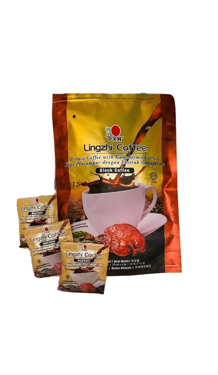 DXN Lingzhi Black Coffee 3-in-1 Instant Coffee Mix - Reishi Mushroom Energy Boost for Workouts, Office & Morning Routine