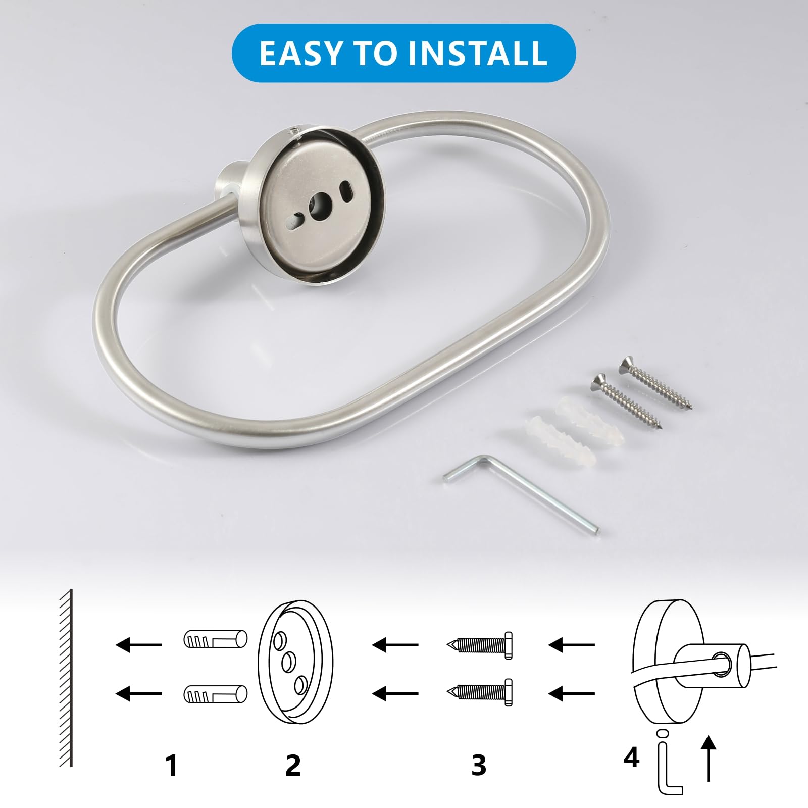 Stainless Steel Towel Ring & Bar Hanger Set (2-Pack) - Brushed Nickel Wall Mounted Bathroom Towel Holder for Hand & Face Towels - Modern Round Design for Home, Spa & Hotel Use