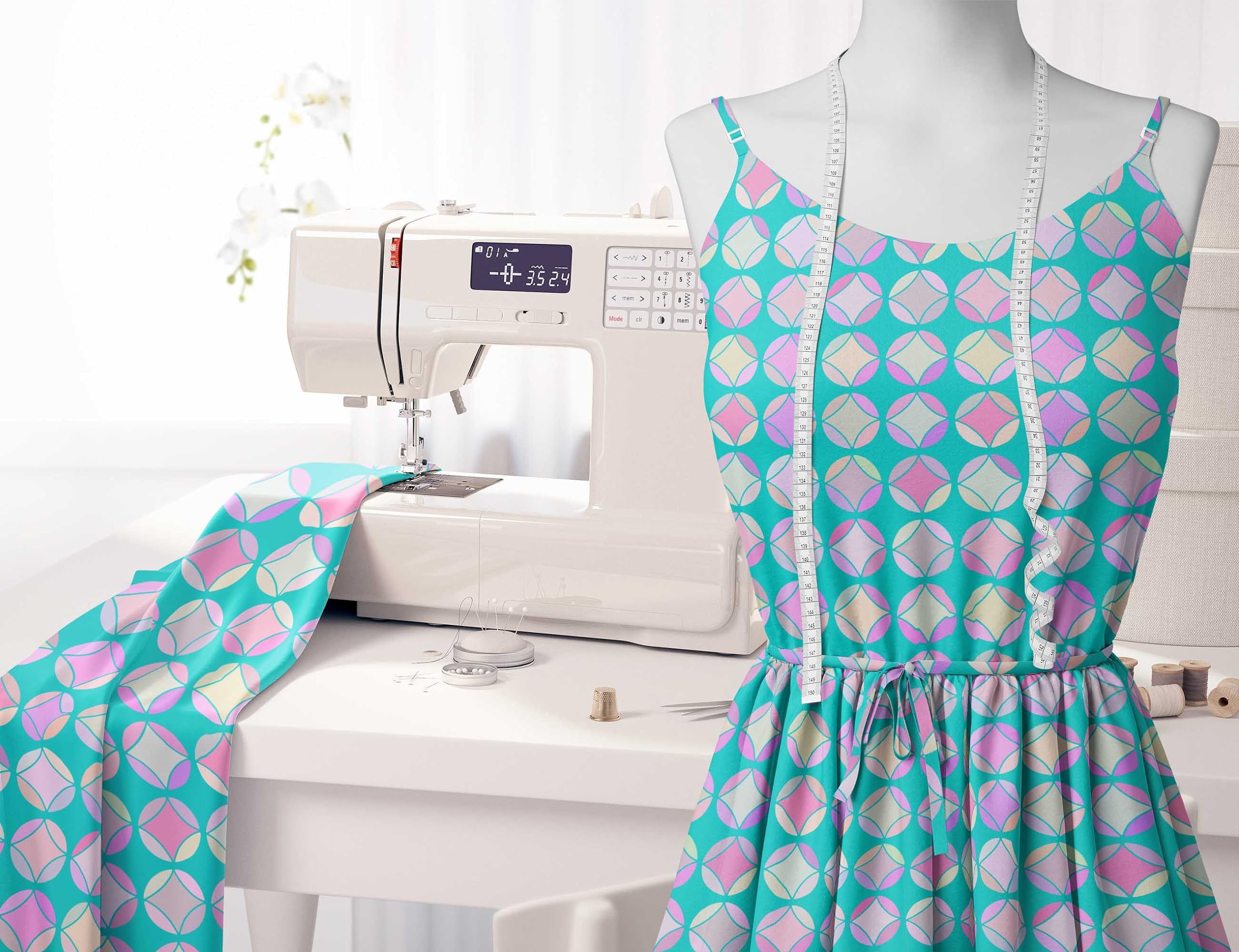 Soimoi Moss Green Georgette Fabric by The Yard - 42 Inch Wide - Circle Art Geometric Printed Textile for Dresses, Curtains & Home Decor | Fashion & Interior Design Material