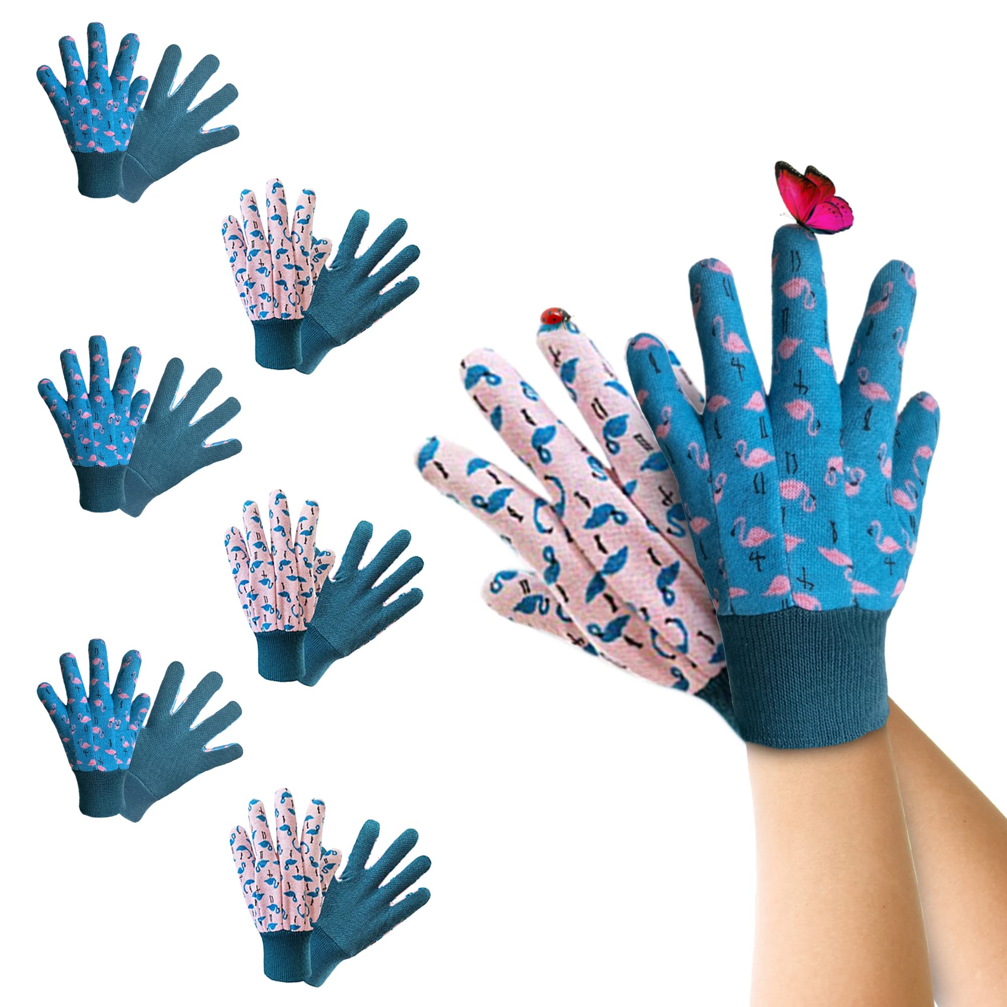 APQ Kids Work Gloves with Cute Print - Breathable Polyester/Cotton Gardening Gloves for Children Ages 3-6 - Washable & Durable for Outdoor Play, Yard Work & Planting Activities