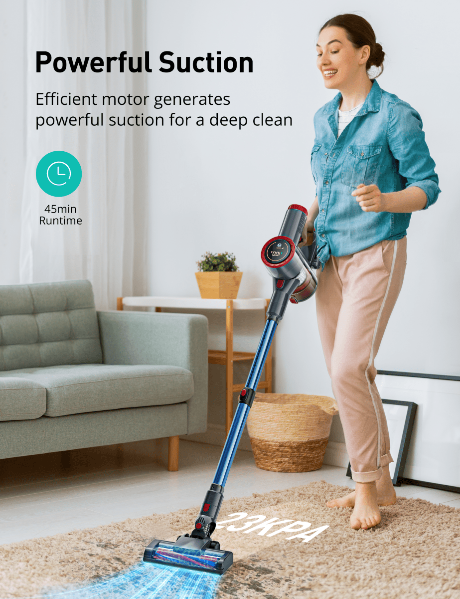 ASPIRON® Cordless Vacuum Cleaner CA028 - Powerful 45 Min Runtime, Large LED Touch Display, Lightweight & Portable for Home Cleaning - Perfect for Hardwood Floors, Carpets & Pet Hair Removal (2024 Model)