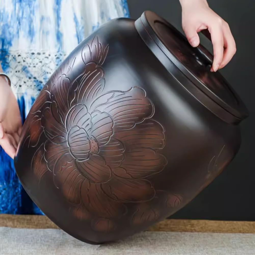 Premium Ceramic Rice Storage Container with Lid - 15KG Large Capacity, Airtight Rice Dispenser for Kitchen, Pantry & Bulk Food Storage | Traditional Chinese Design, Perfect for Rice, Grains & Dry Goods