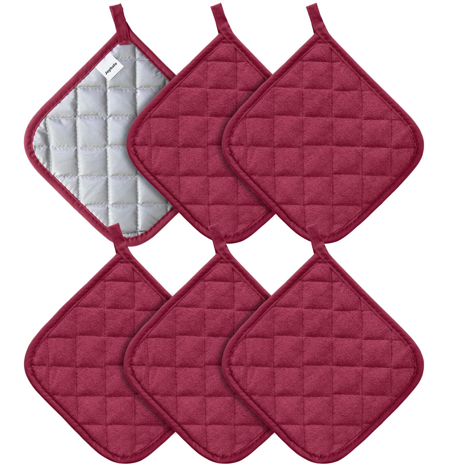 Joyhalo 6 Pack Heat Resistant Kitchen Pot Holders - Terry Cloth Oven Mitts for Cooking, Baking & Grilling - Perfect for Hot Pans, Baking Trays & BBQ Use