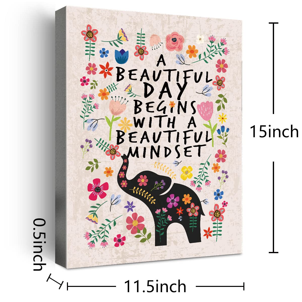 Inspirational Quotes Framed Canvas Wall Art - Motivational Gifts for Women, Girls, Friends & Sisters - Home Decor for Bedroom, Living Room - Flower Elephant Design - Perfect for Office, Nursery & Gift Giving
