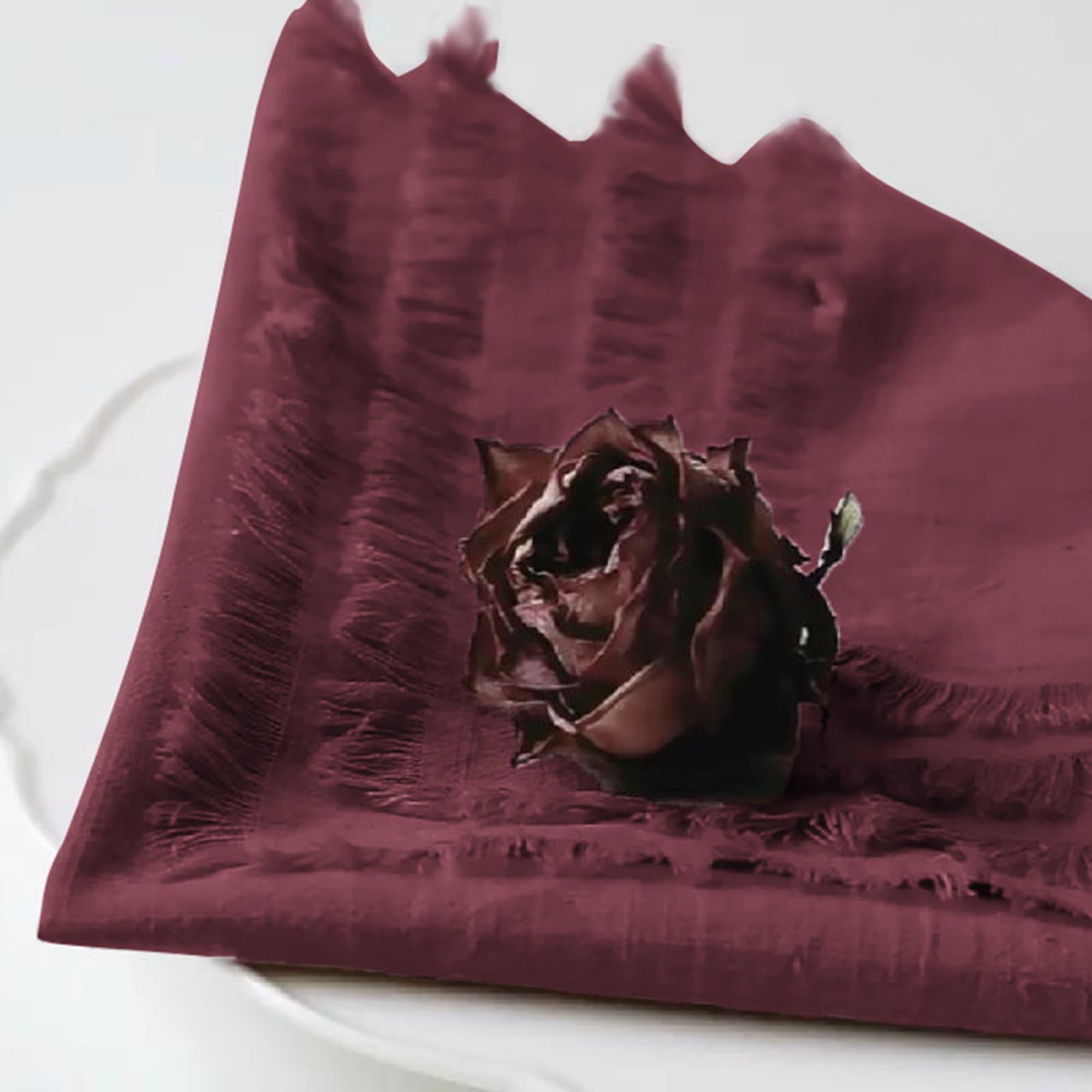 Handmade 100% Cotton Fringed Napkins - Set of 6 (18x18 Inch) Burgundy Dinner Napkins for Elegant Dining, Parties, Weddings & Home Decor - Premium Quality Fabric Table Linens