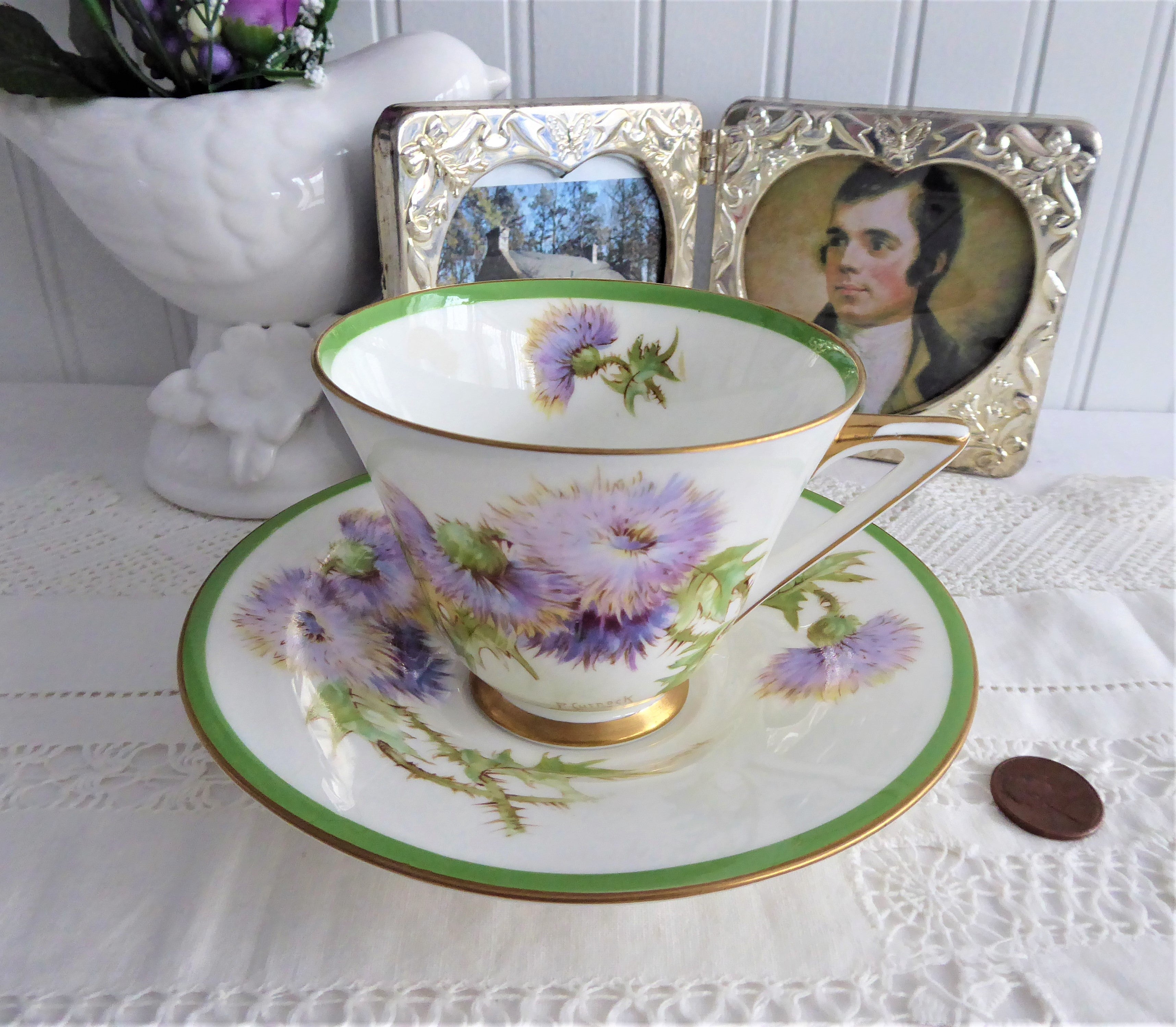 Vintage Royal Doulton Glamis Thistle Cup and Saucer Set - Hand-Painted 1930s Collectible Tea Cup with Queen Mum Association | Perfect for Afternoon Tea, Royal Memorabilia Collections & British Antique Displays