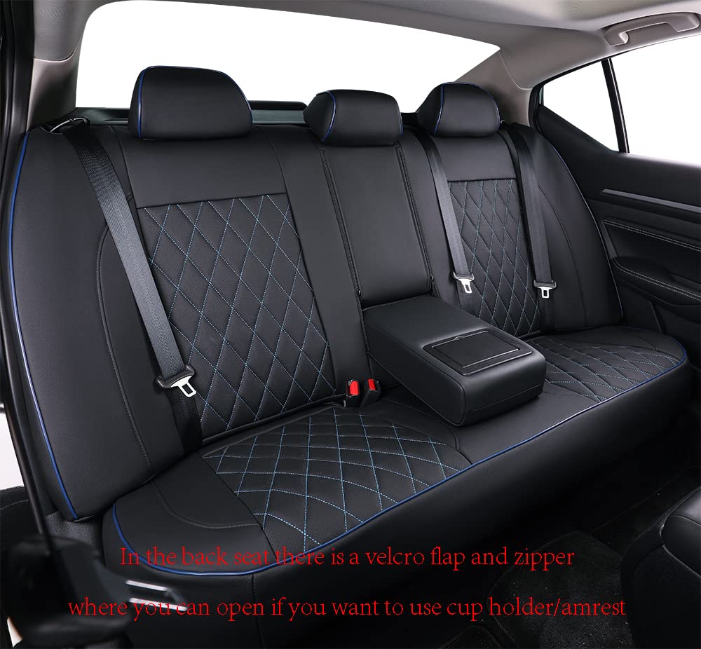 Premium Custom Fit Nissan Sentra Seat Covers for 2020-2025 Models (SV/SR/S) - Full Set Leatherette with Blue Piping - Perfect for Daily Commuting & Road Trips