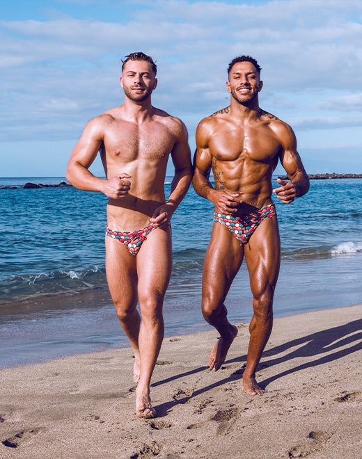 V20 Print Swim Brief - Retro Red Men's Swimwear for Beach, Pool & Vacation - Stylish & Comfortable Swim Trunks