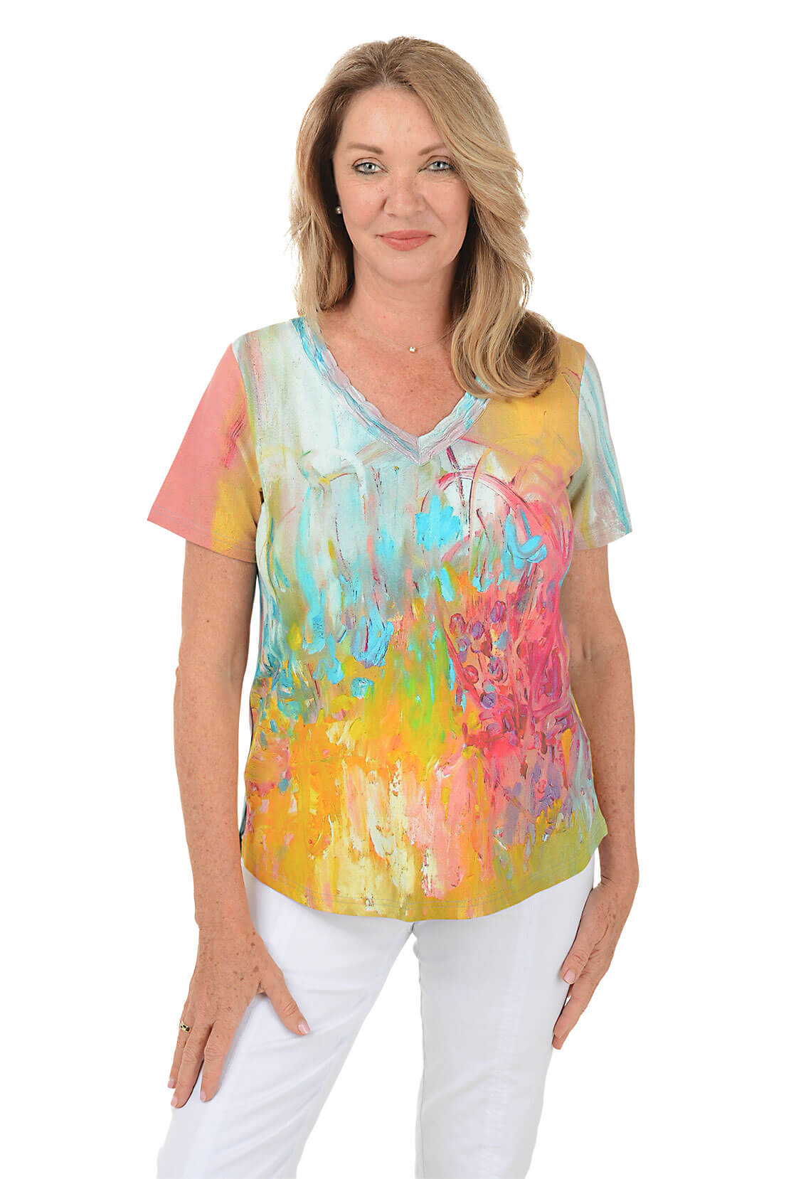 Lavender Shirred V-Neck T-Shirt for Women - Soft & Comfortable Casual Top for Everyday Wear, Date Night, and Summer Outfits