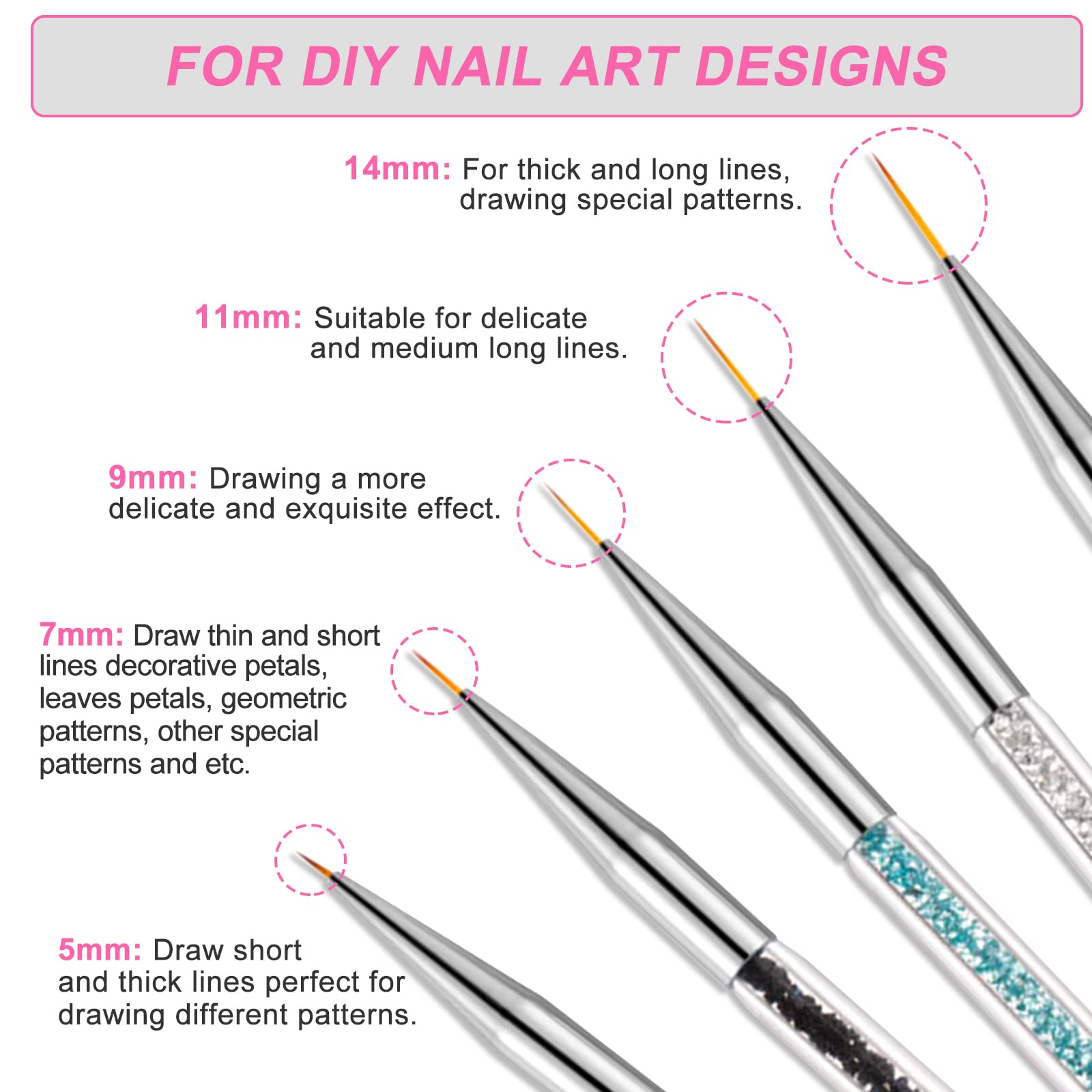 **Sularpek 5-Piece Double Ended Nail Art Brush Set – Nail Liner Brush, Dotting Tools & Pull Line Pen for DIY Nail Designs – Perfect for Salon, Home Manicure & Nail Art Enthusiasts**