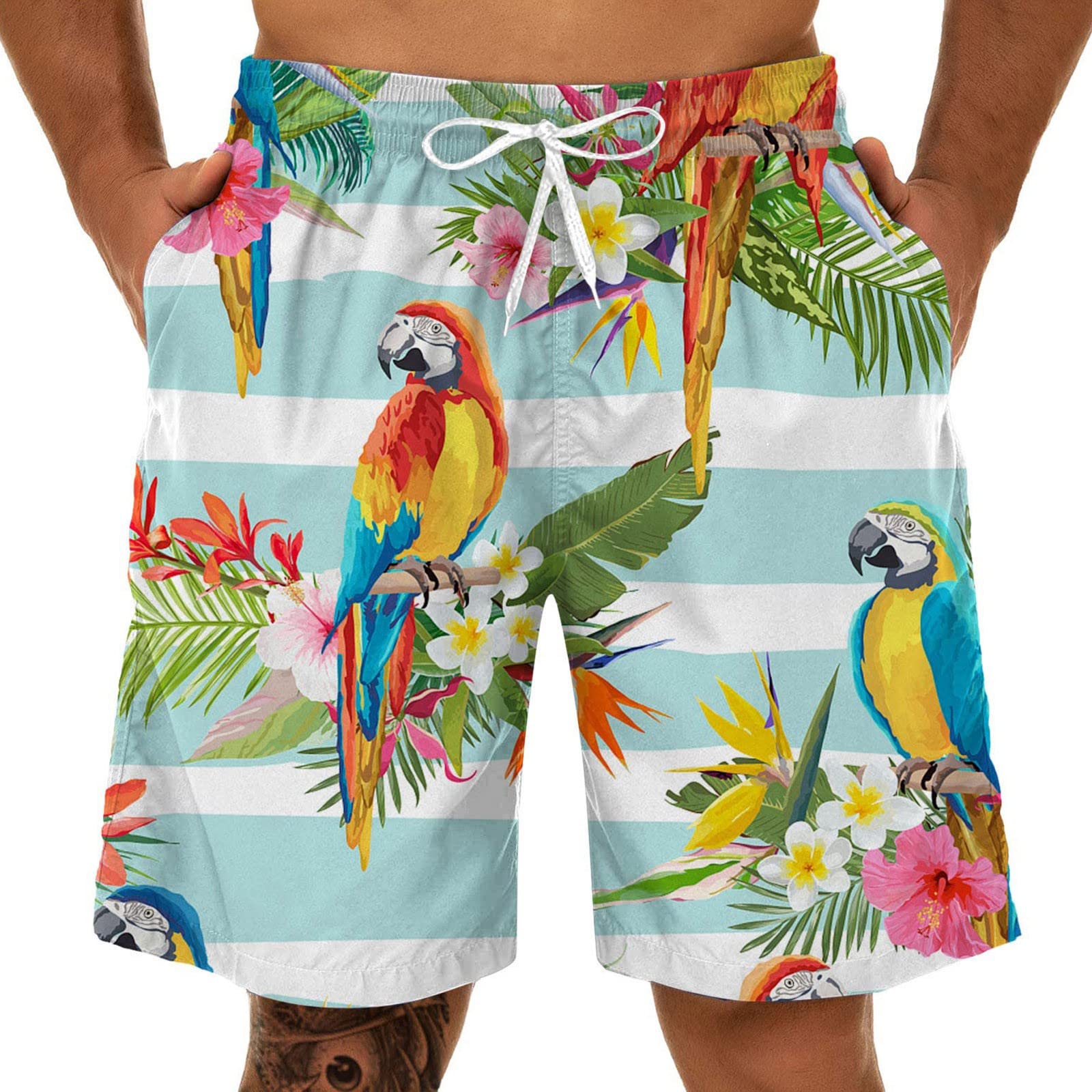 **Men's Quick Dry Swim Shorts - Big & Tall Summer Swim Trunks with Tropical Print | Beach, Pool & Water Sports**