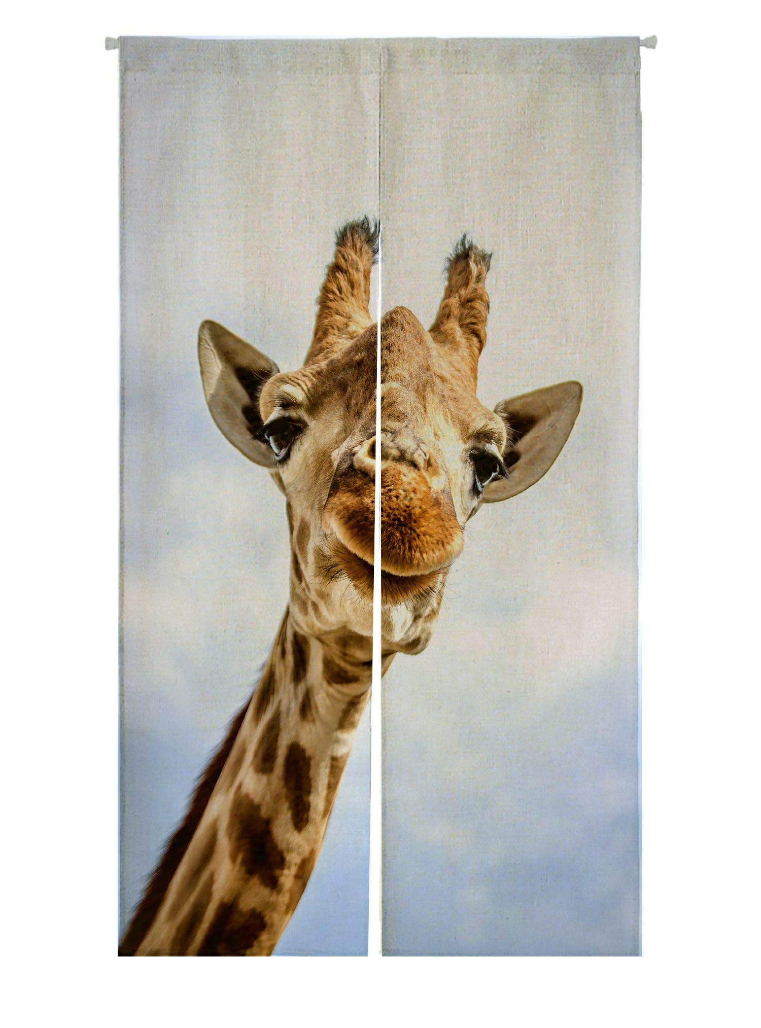 ABPHQTO Japanese Noren Curtain - Smiling Giraffe Design Cotton Linen Doorway Curtain 105x120cm for Window Treatment, Room Divider & Home Decor