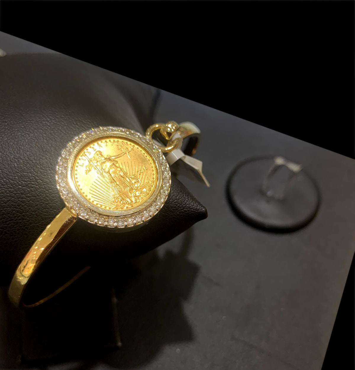 14K Yellow Gold Diamond Coin Bangle Bracelet for Women - Elegant Stackable Jewelry for Everyday Wear, Gifts & Special Occasions