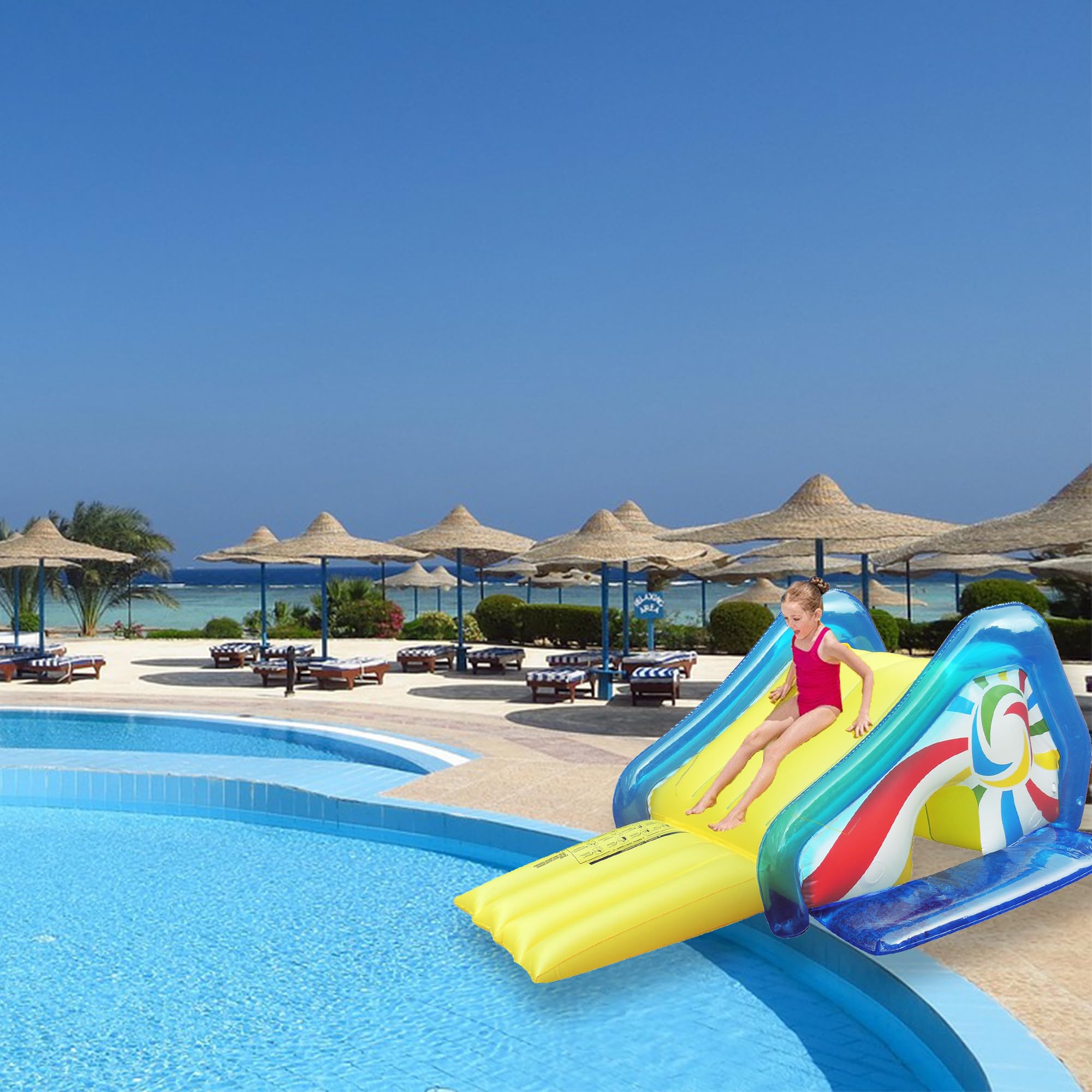 98-Inch Yellow and Blue Pool Slide with Attached Sprayer - Perfect for Backyard Water Fun and Kids' Summer Activities